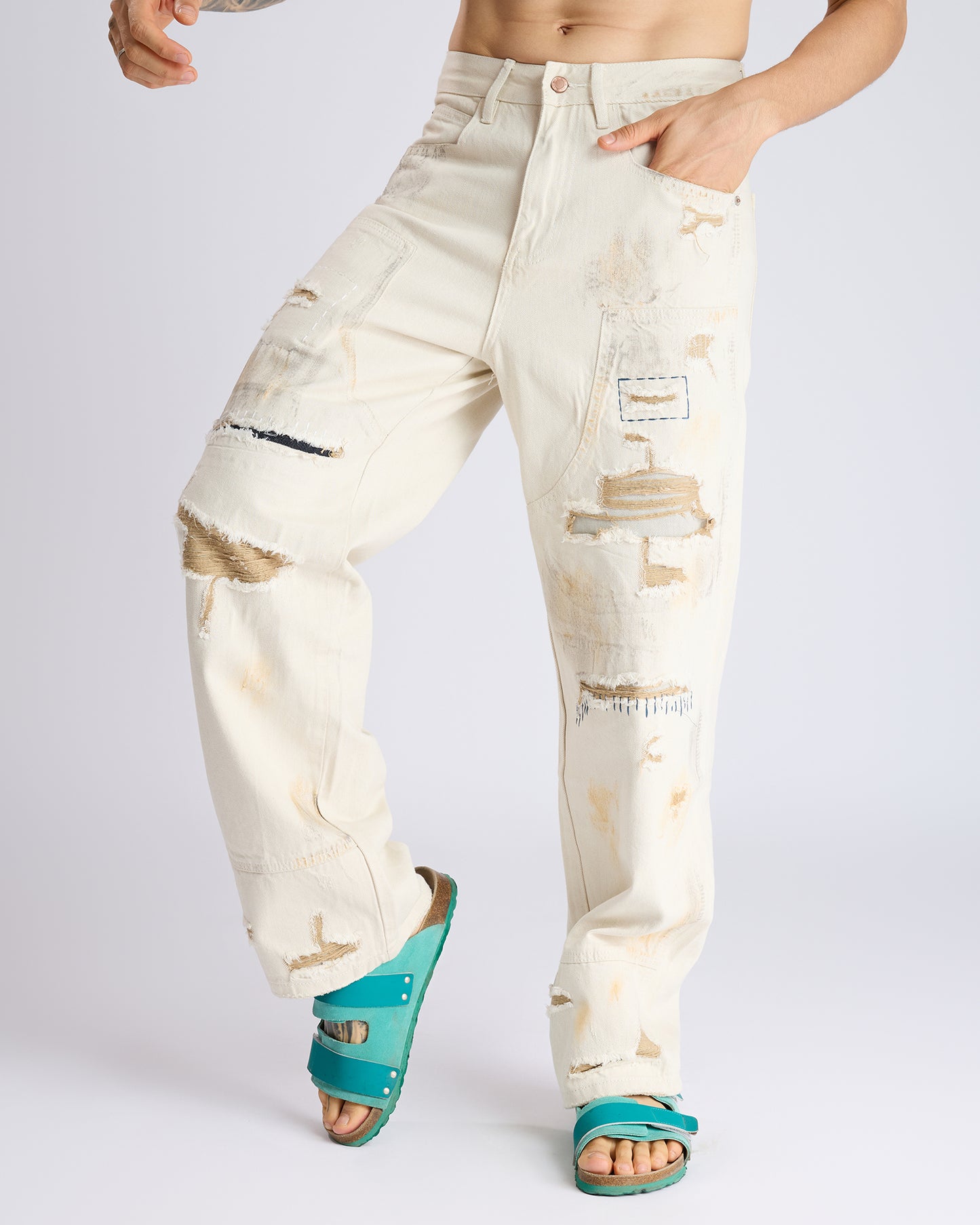 STRAIGHT-LEG JEANS WITH PATCHWORK DETAIL
