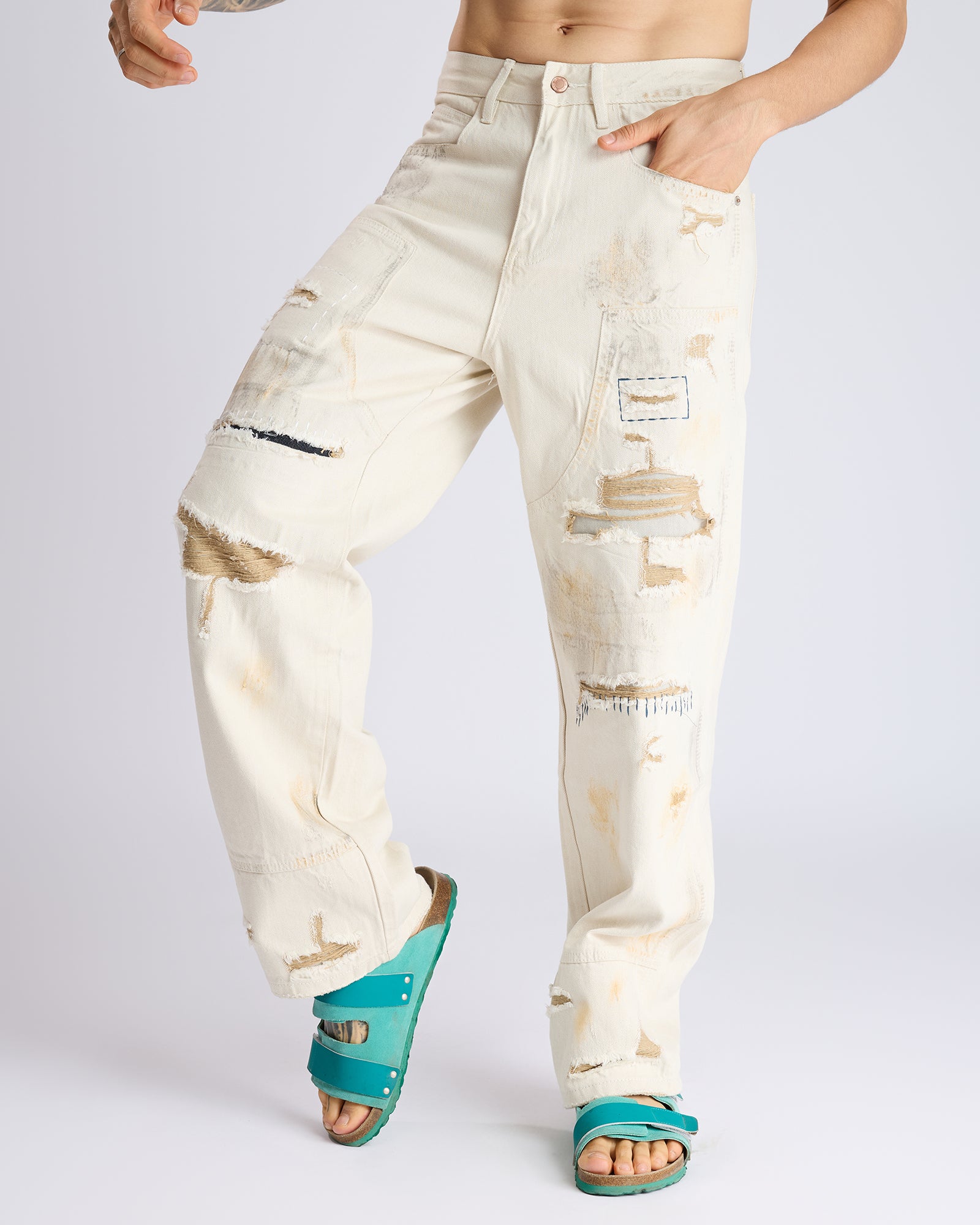 STRAIGHT-LEG JEANS WITH PATCHWORK DETAIL
