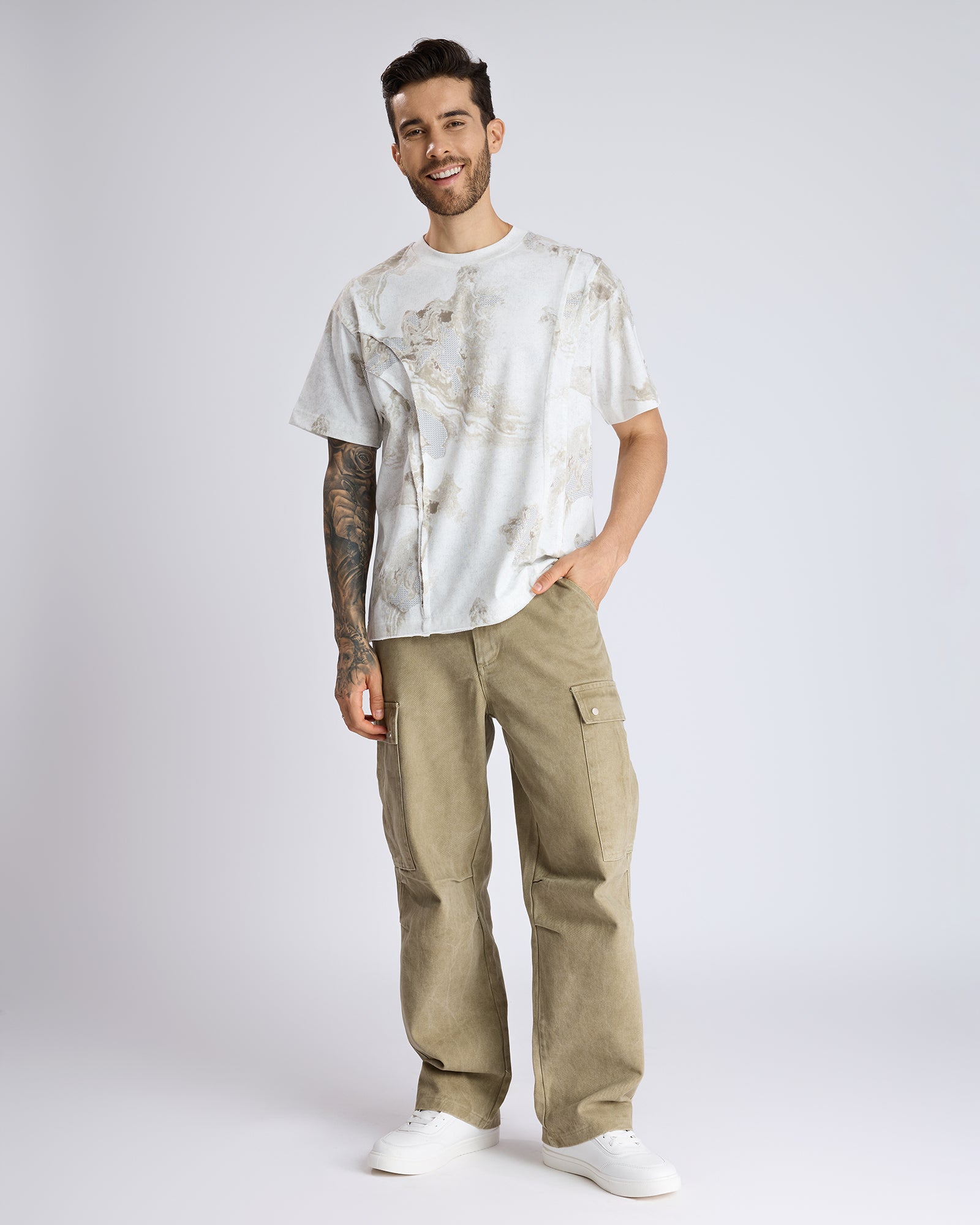 MARBLE PATTERNED GRAPHIC T-SHIRT
