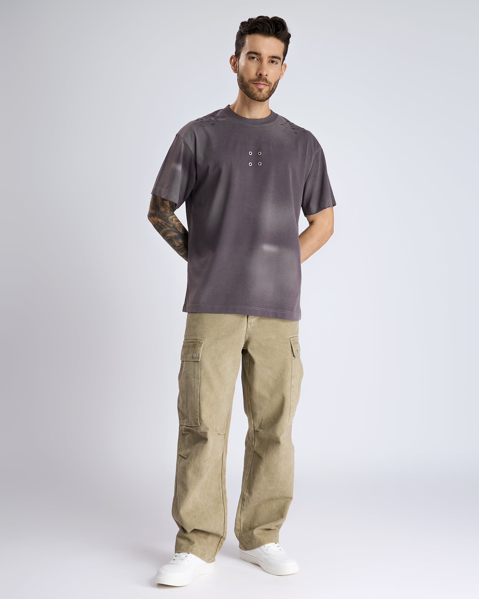 CHARCOAL EYELET T-SHIRT