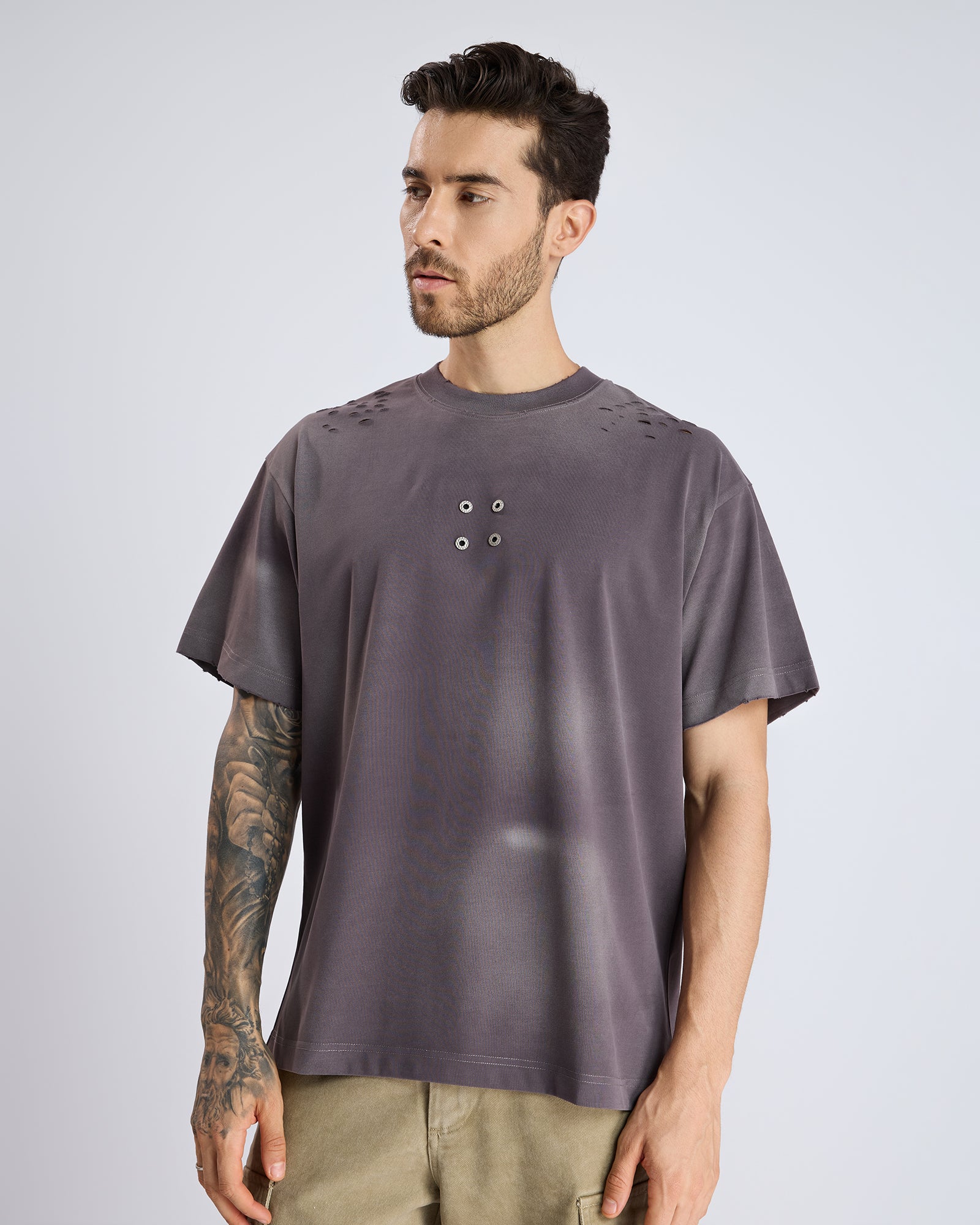 CHARCOAL EYELET T-SHIRT