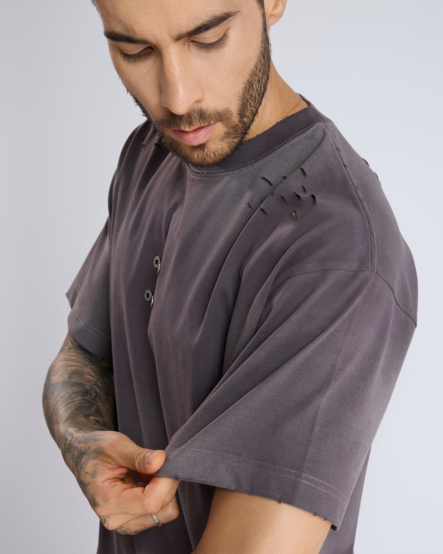 CHARCOAL EYELET T-SHIRT