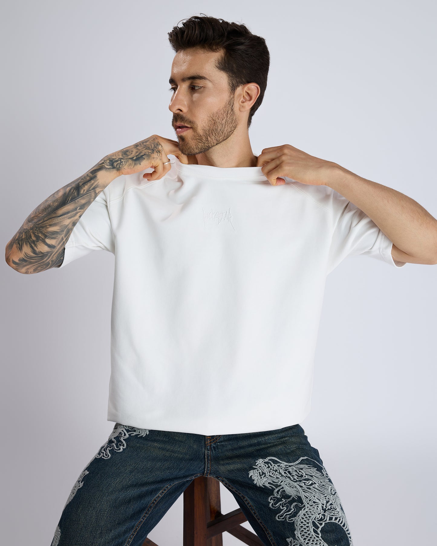 COTTON T-SHIRT WITH TONAL EMBROIDERY