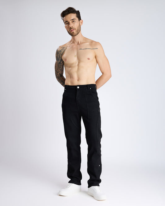 STRAIGHT-LEG JEANS WITH METAL STUD DETAIL