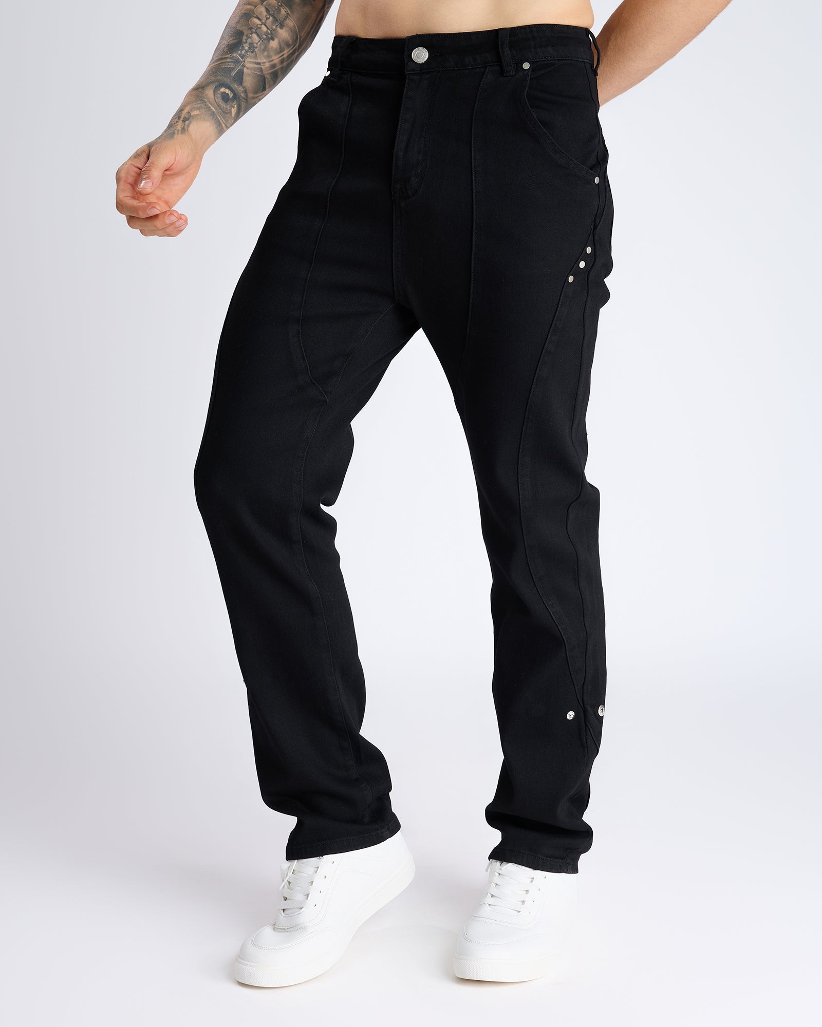 STRAIGHT-LEG JEANS WITH METAL STUD DETAIL