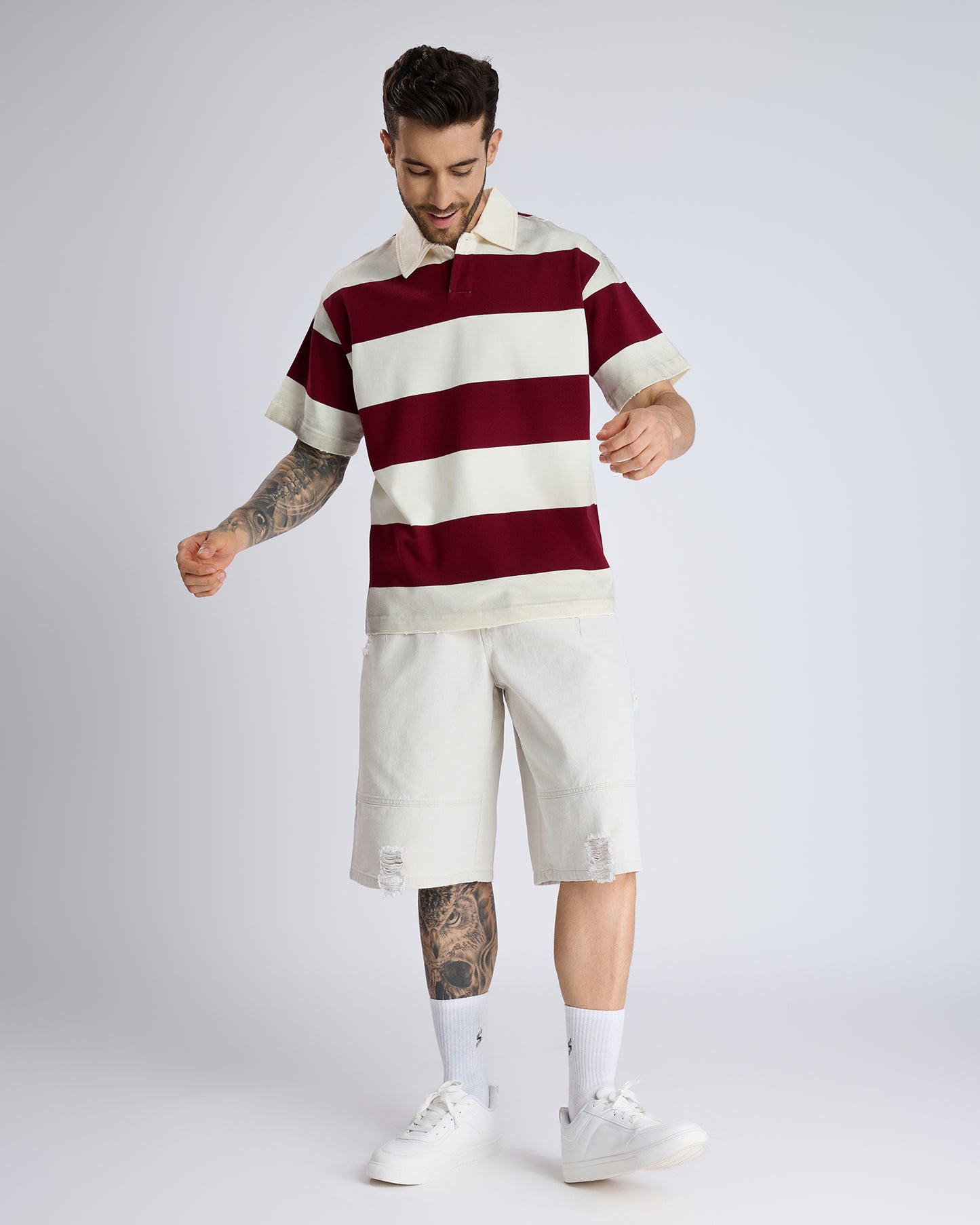 POPLIN COLLAR STRIPED POLO T-SHIRT