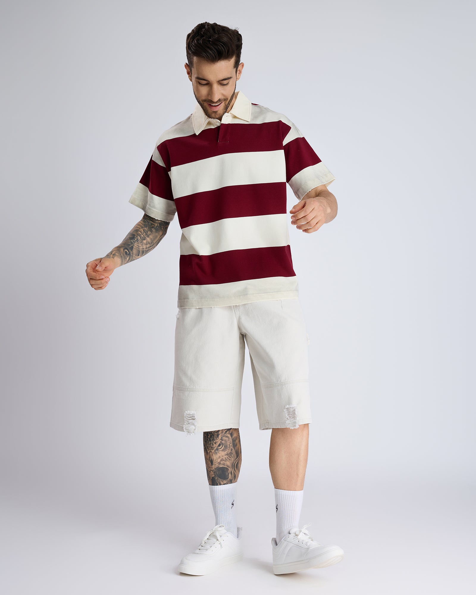 POPLIN COLLAR STRIPED POLO T-SHIRT