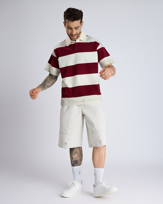 POPLIN COLLAR STRIPED POLO T-SHIRT