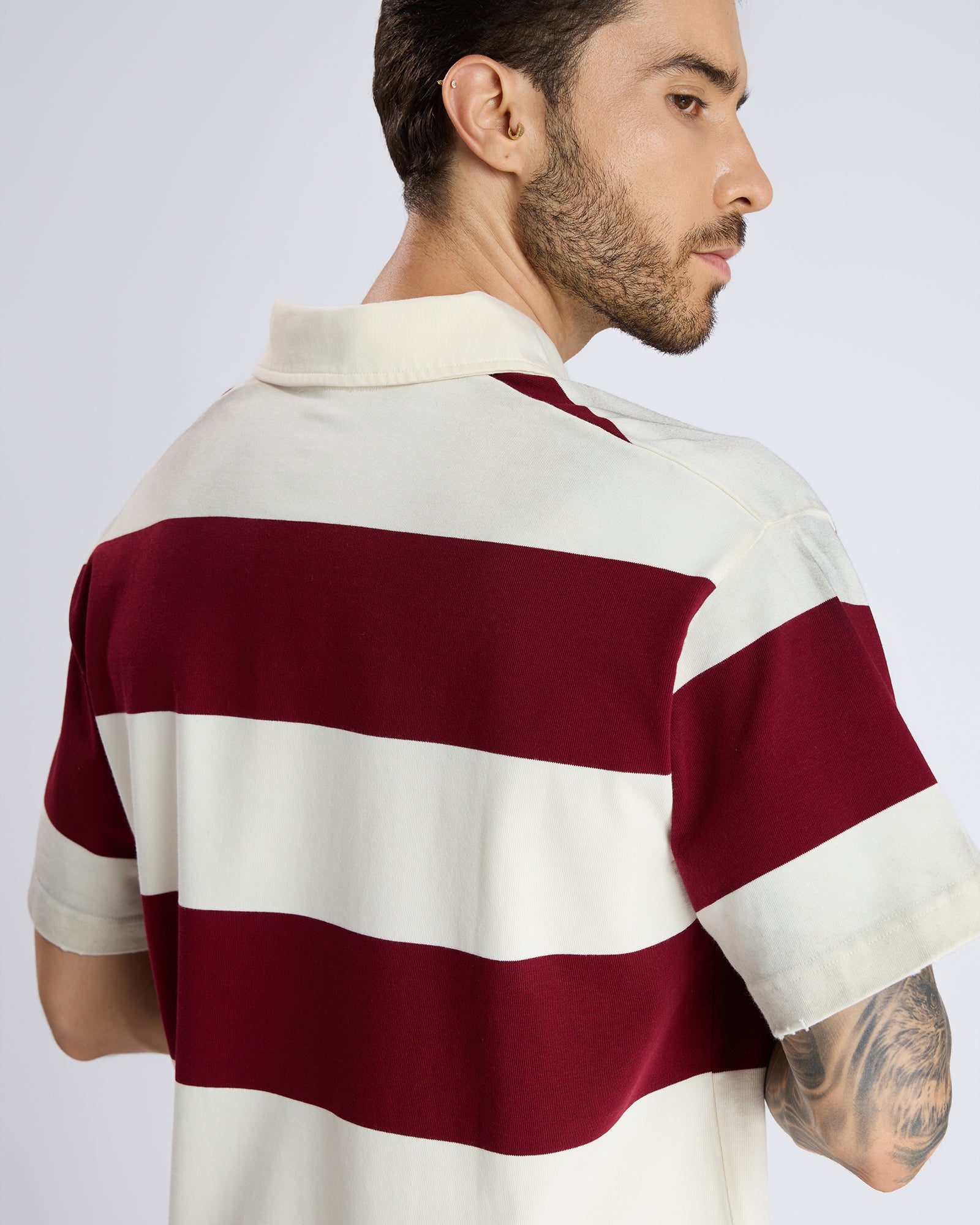 POPLIN COLLAR STRIPED POLO T-SHIRT