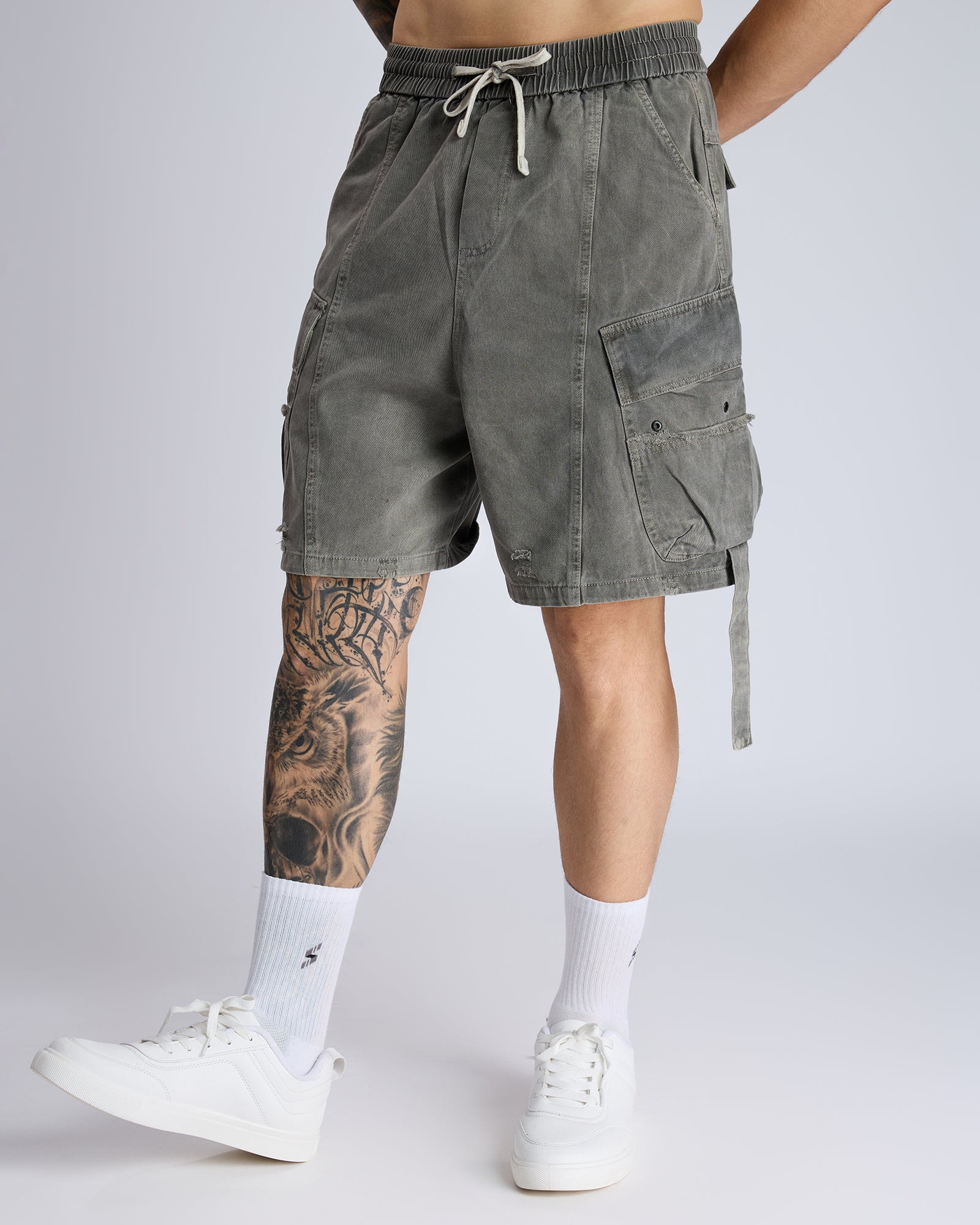 WASHED CARGO SHORTS WITH SIDE FLAP POCKETS