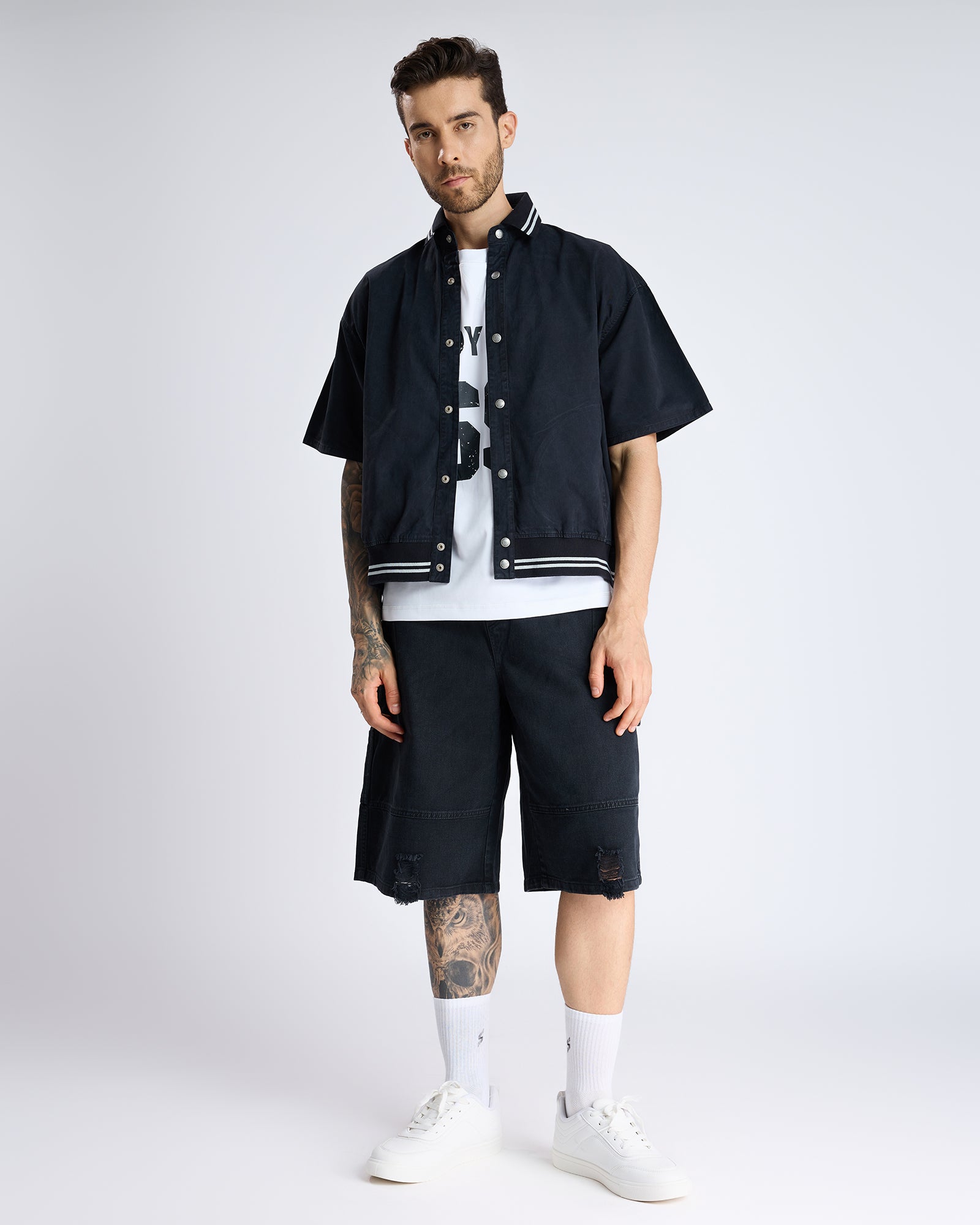SHORT-SLEEVE VARSITY JACKET