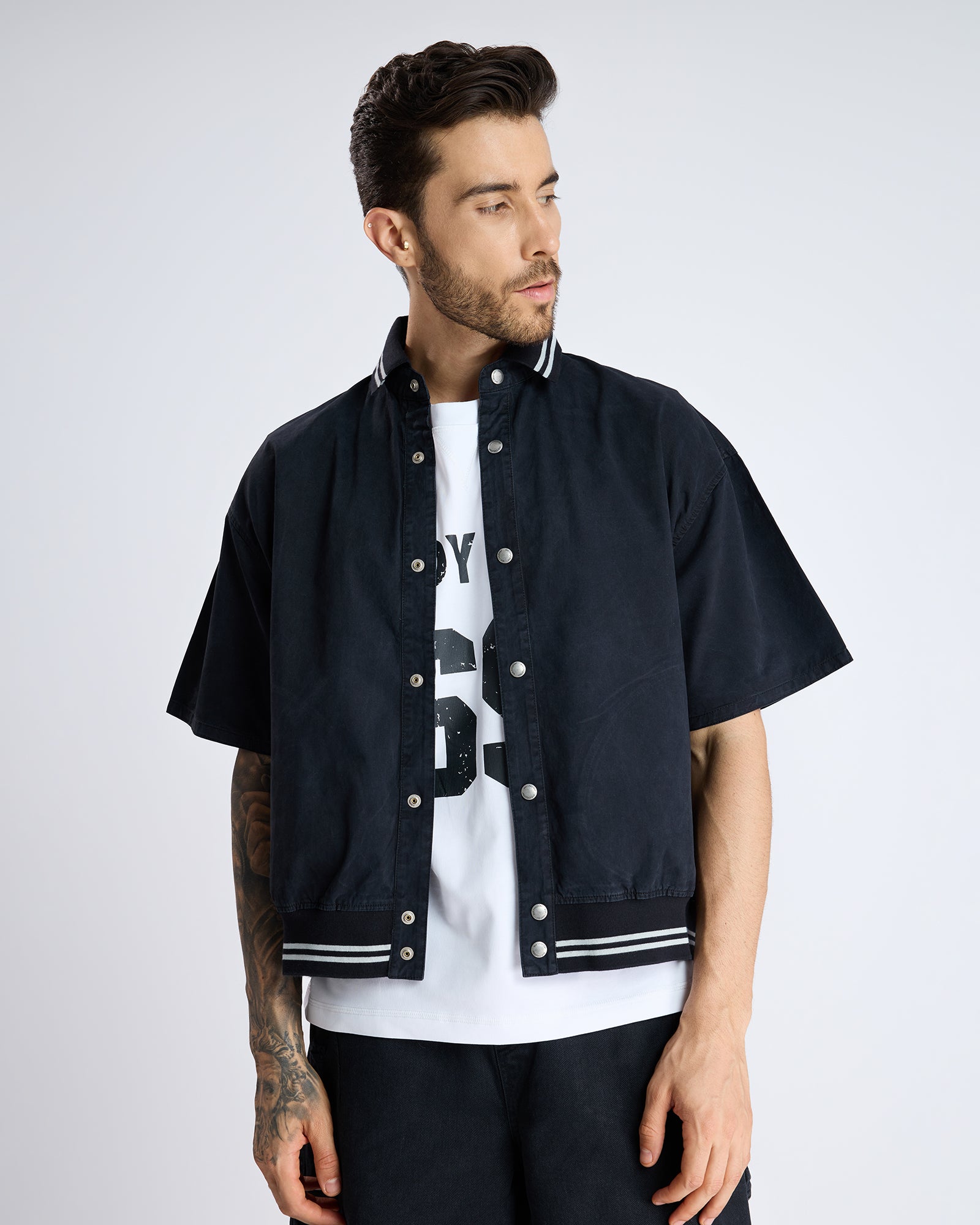 SHORT-SLEEVE VARSITY JACKET
