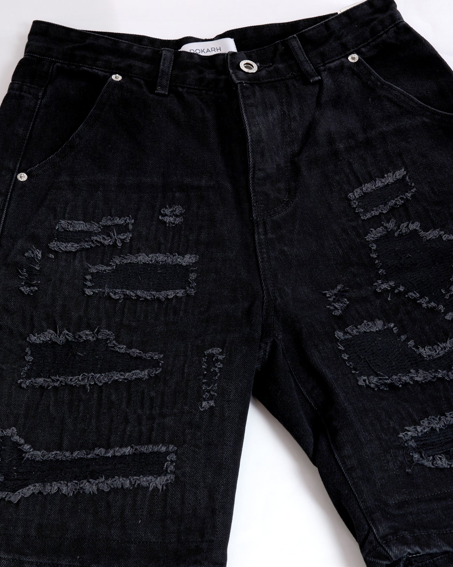 TEXTURED BLACK DENIM JORTS