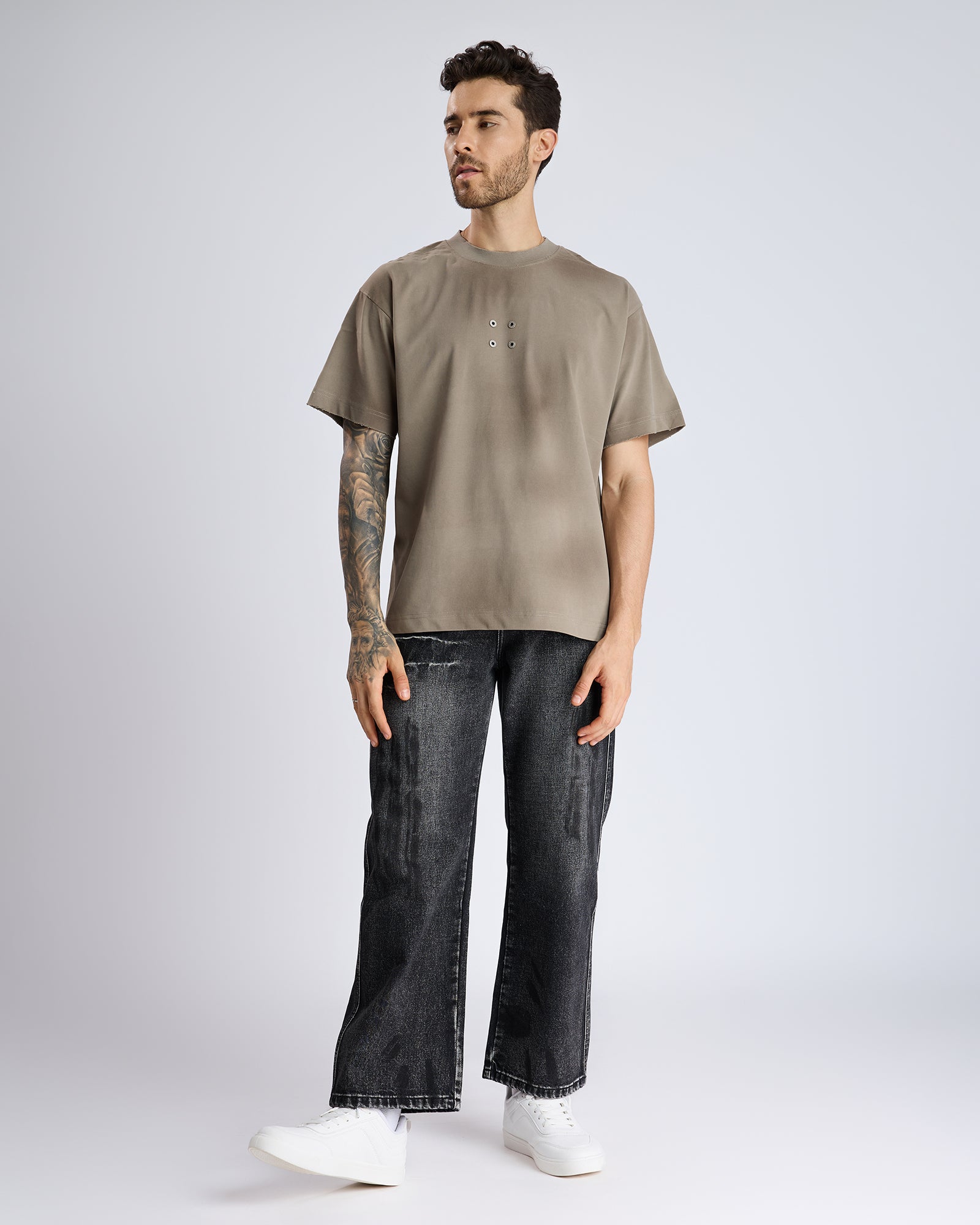 RIPPED T-SHIRT WITH METAL DETAIL