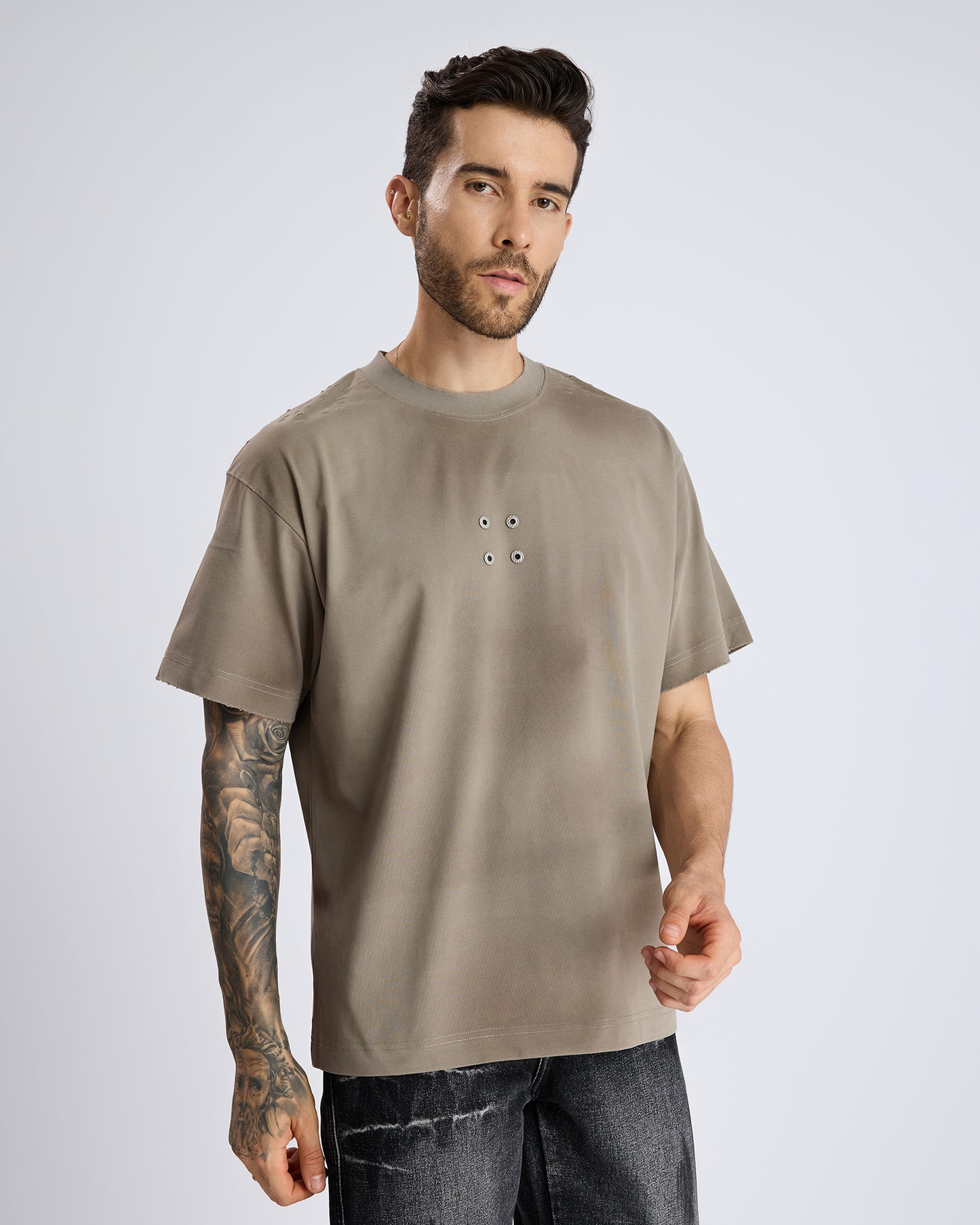 RIPPED T-SHIRT WITH METAL DETAIL
