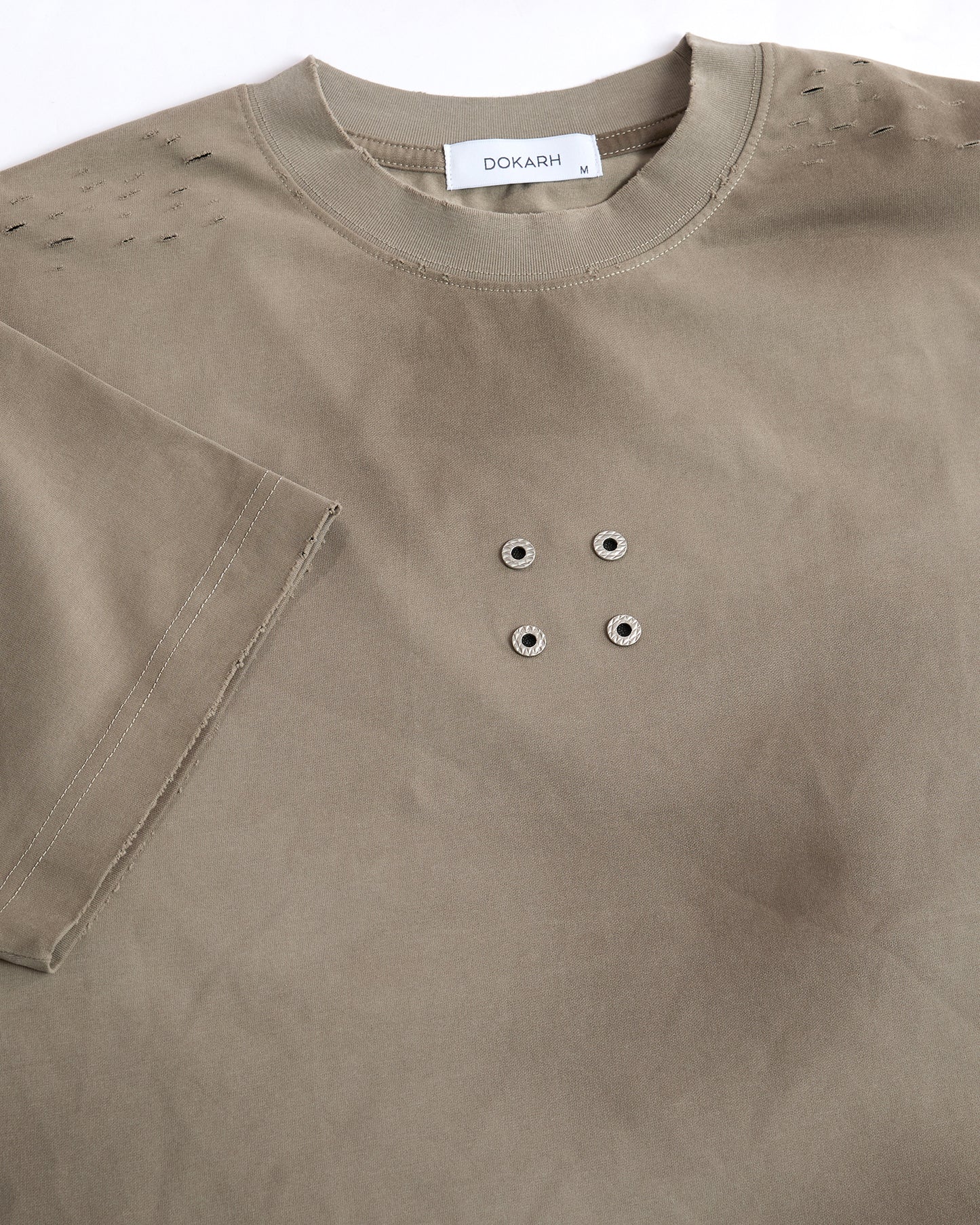 RIPPED T-SHIRT WITH METAL DETAIL