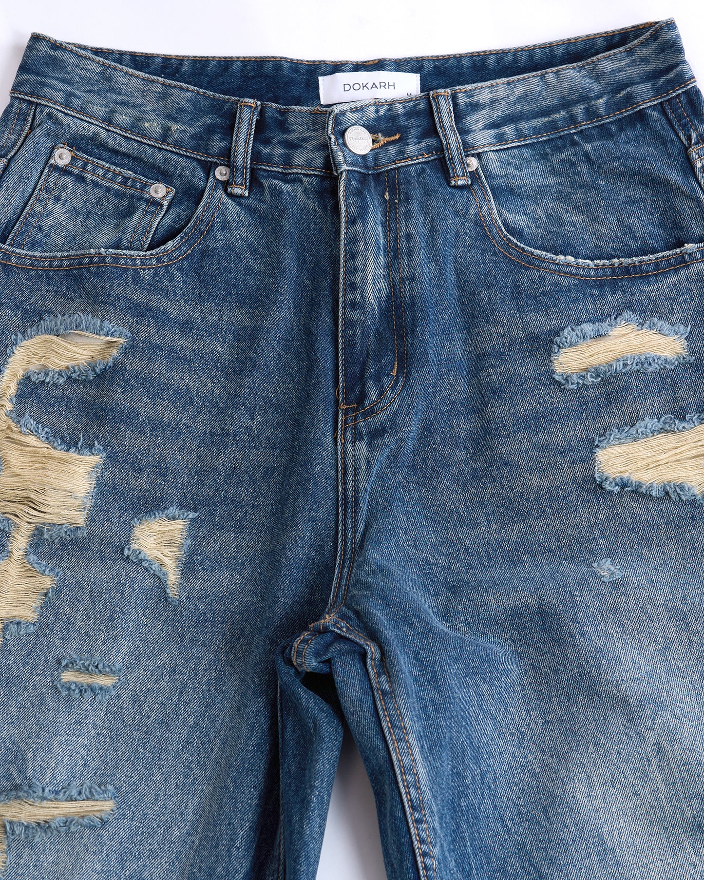 RIPPED STRAIGHT-LEG DENIM JEANS