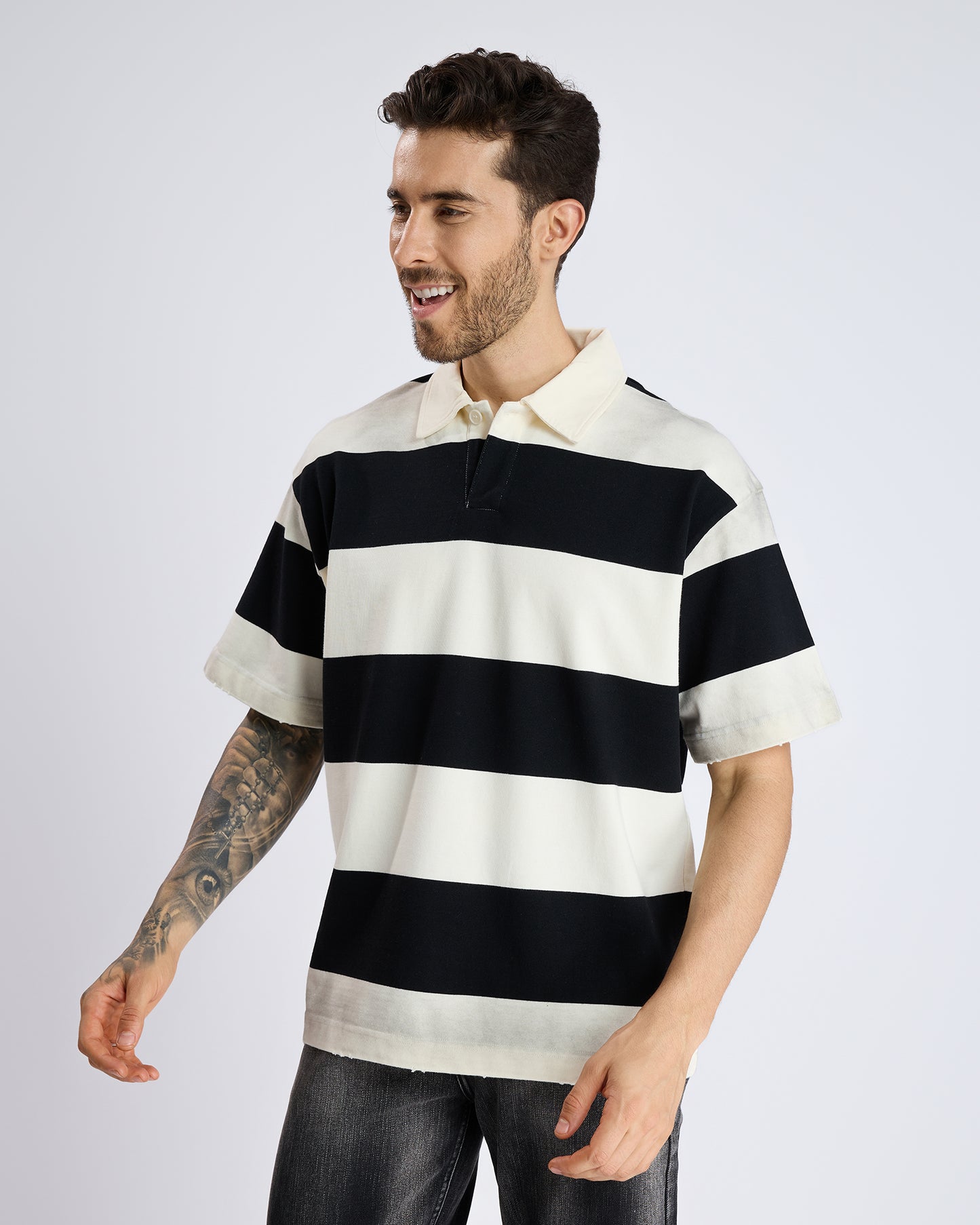 RUGBY STRIPE OVERSIZED POLO