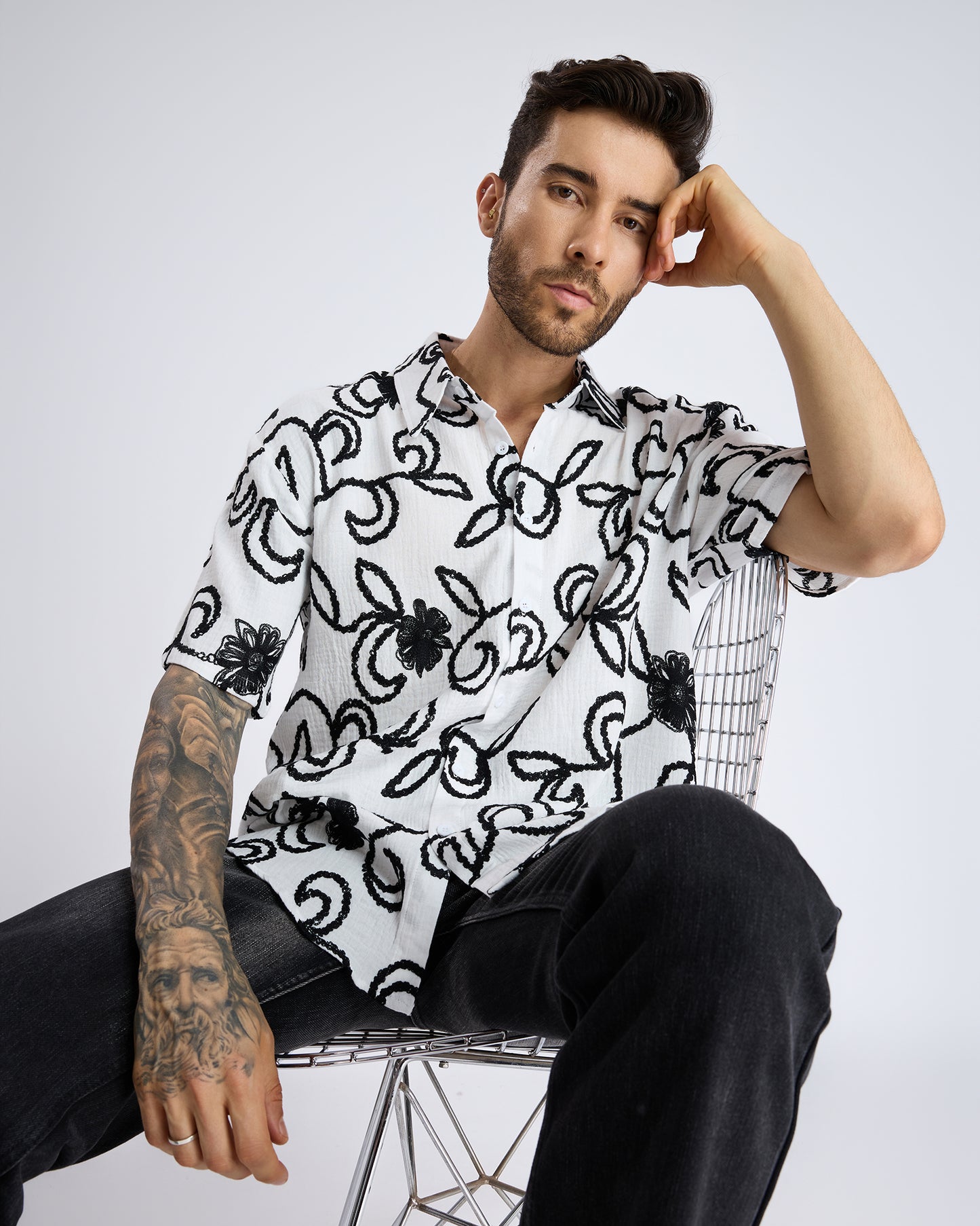 TEXTURED SHIRT WITH SEQUIN EMBROIDERY