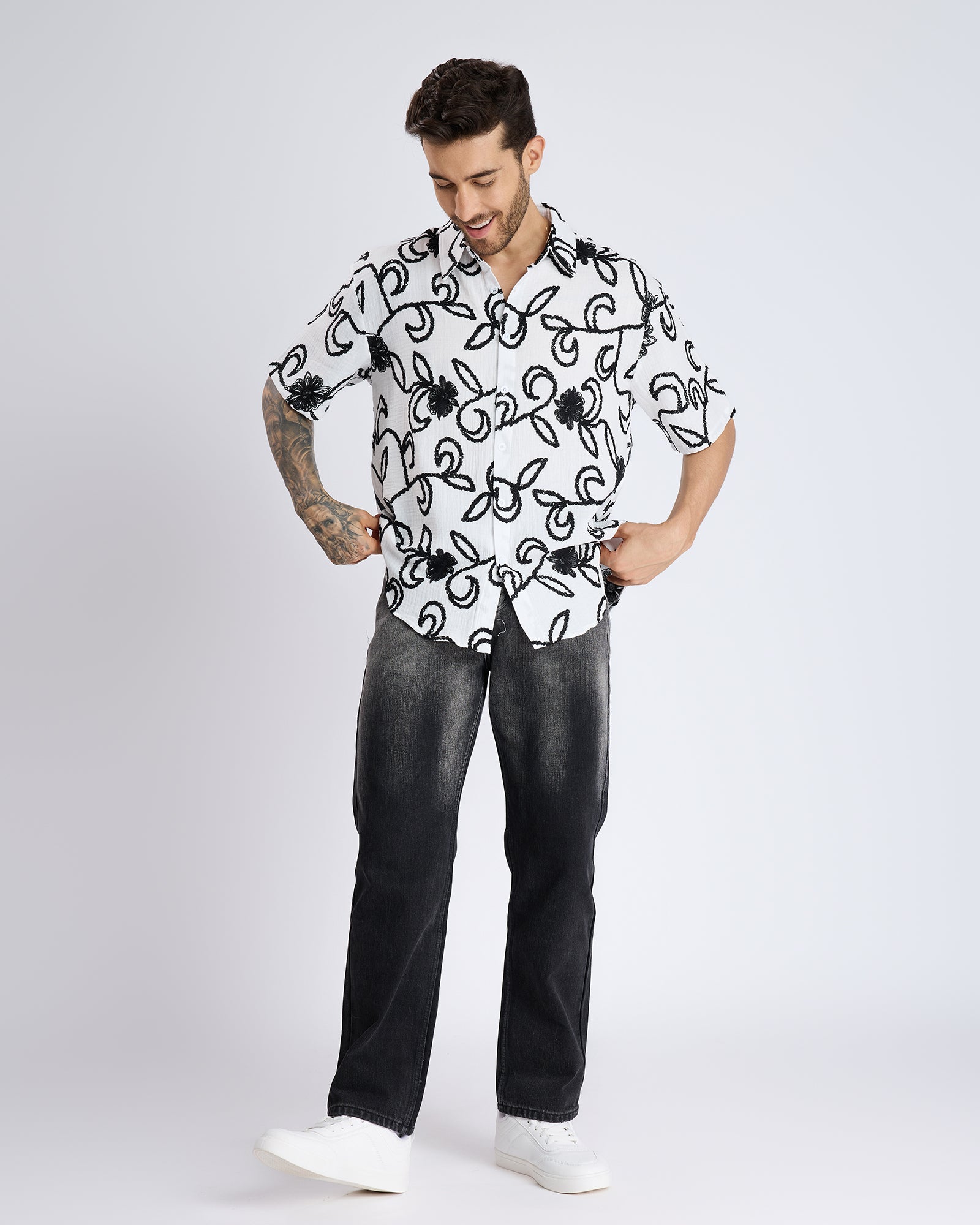 TEXTURED SHIRT WITH SEQUIN EMBROIDERY