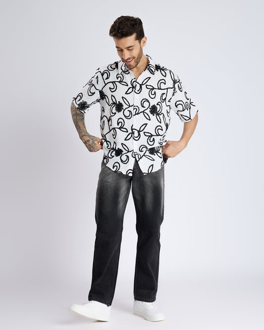 TEXTURED SHIRT WITH SEQUIN EMBROIDERY