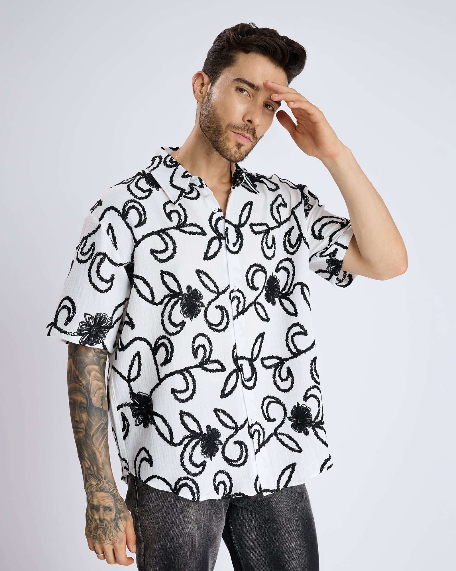 TEXTURED SHIRT WITH SEQUIN EMBROIDERY
