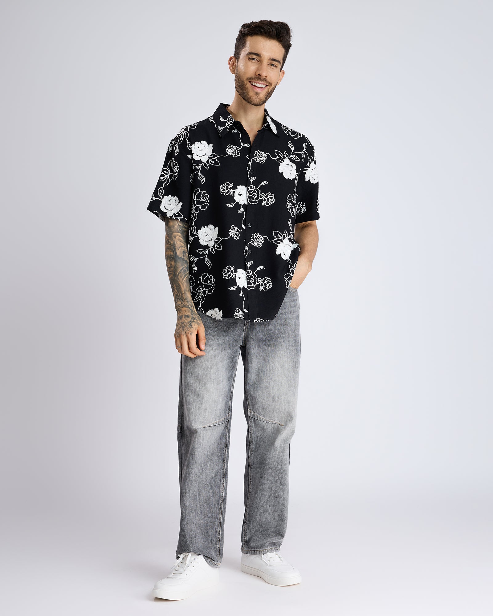 FLORAL EMBROIDERY RELAXED SHIRT