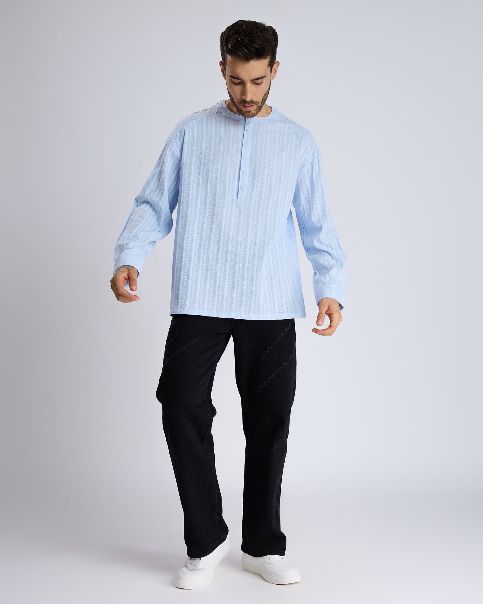 TEXTURED BLUE SHIRT by DOKARH