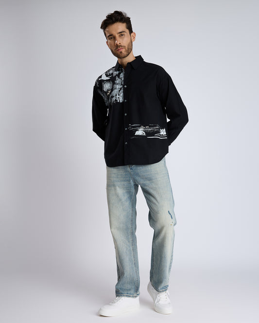 FOREST PRINT BLACK COTTON SHIRT