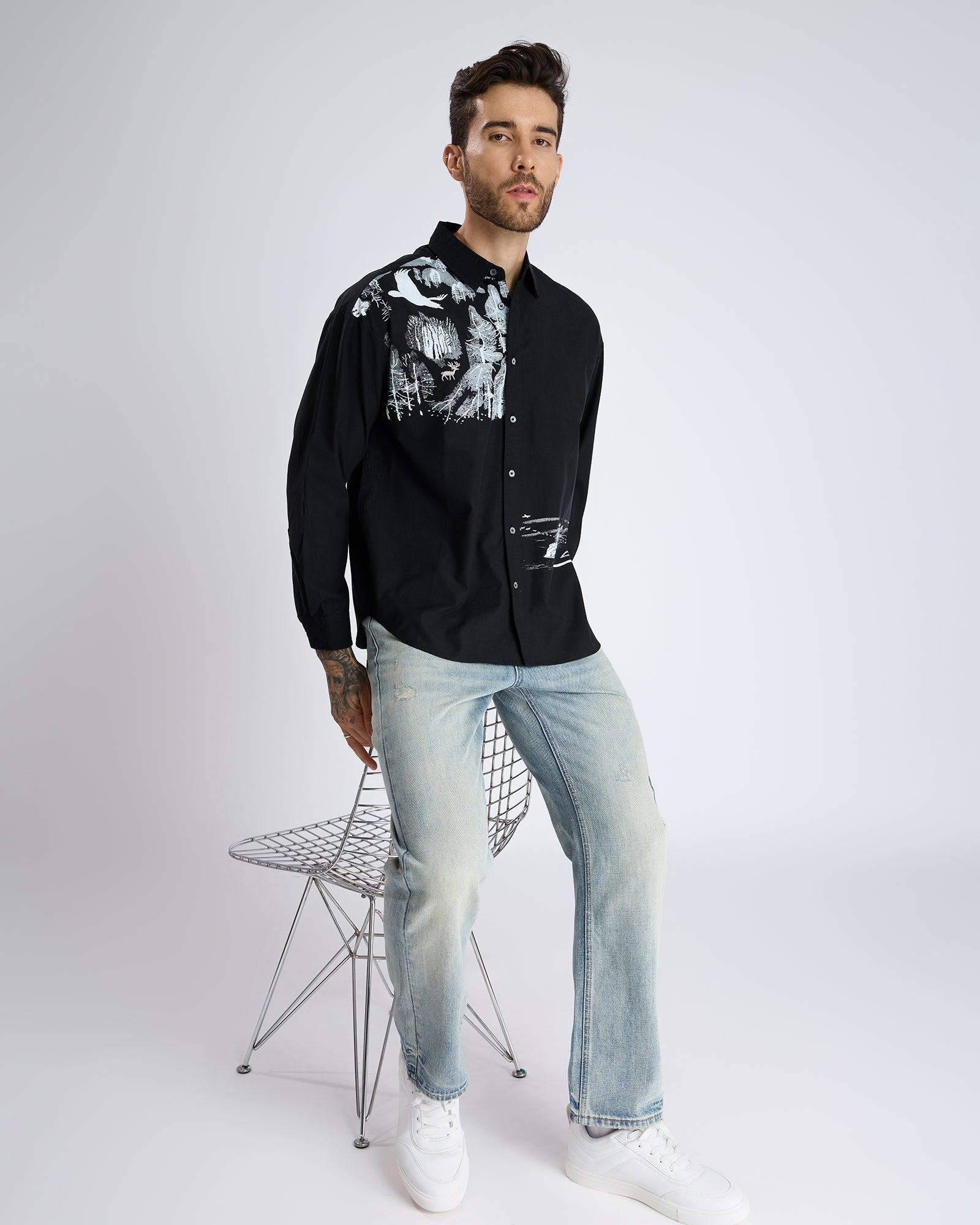 FOREST PRINT BLACK COTTON SHIRT