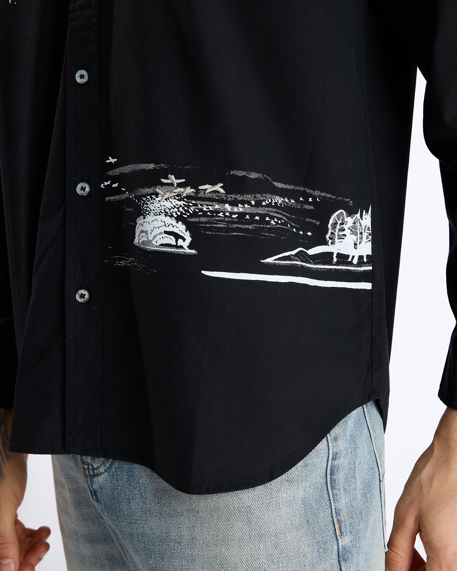 FOREST PRINT BLACK COTTON SHIRT