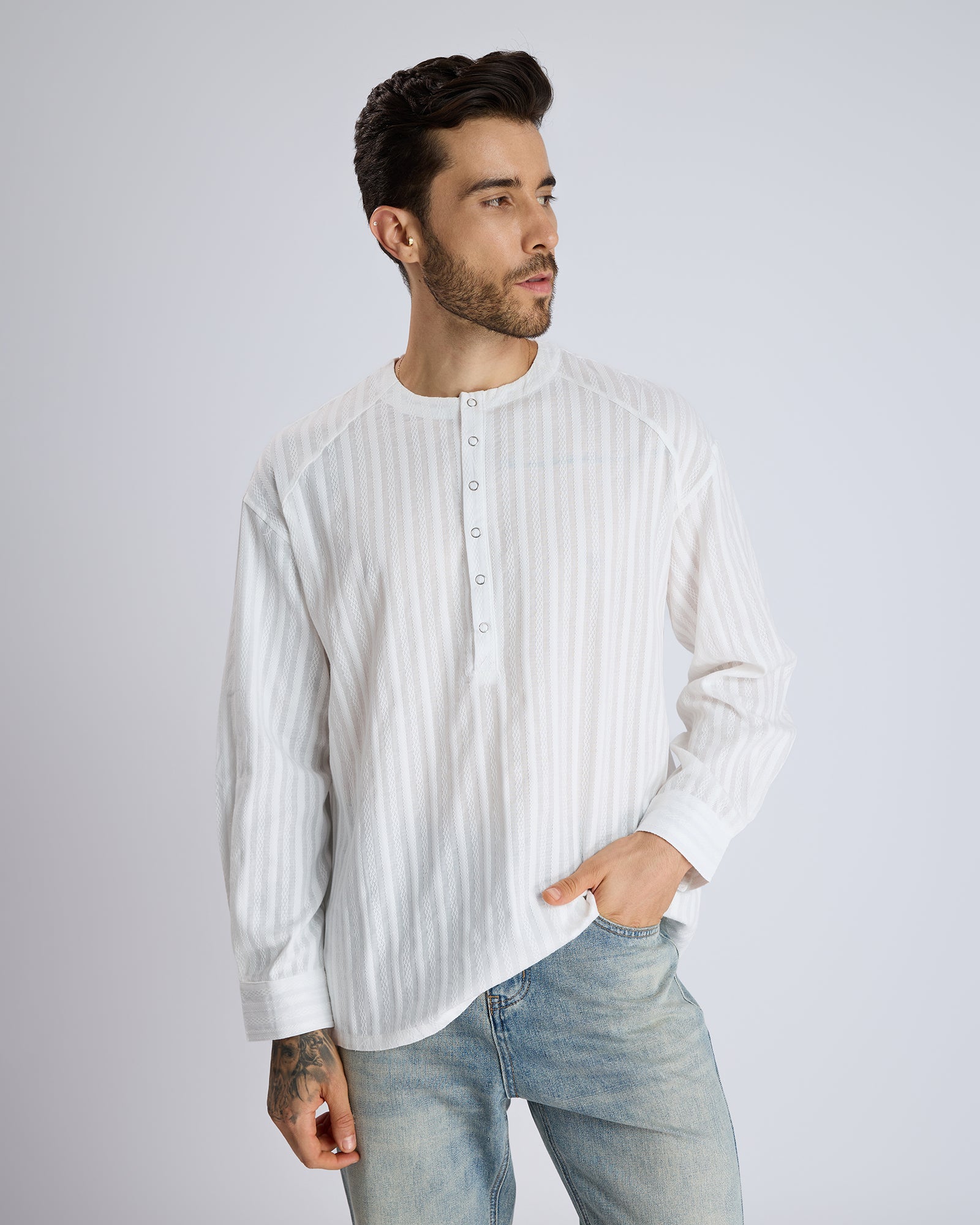 WHITE TEXTURED COLLAR SHIRT by DOKARH