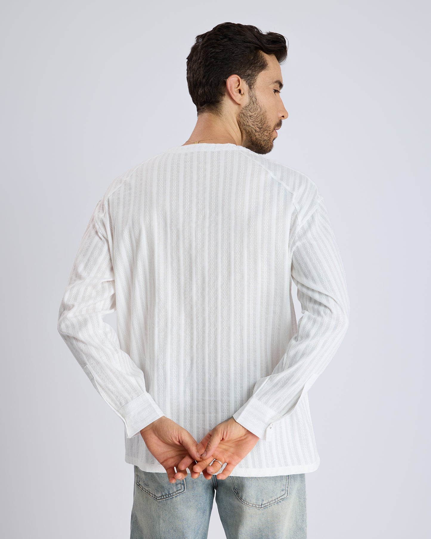 WHITE TEXTURED COLLAR SHIRT