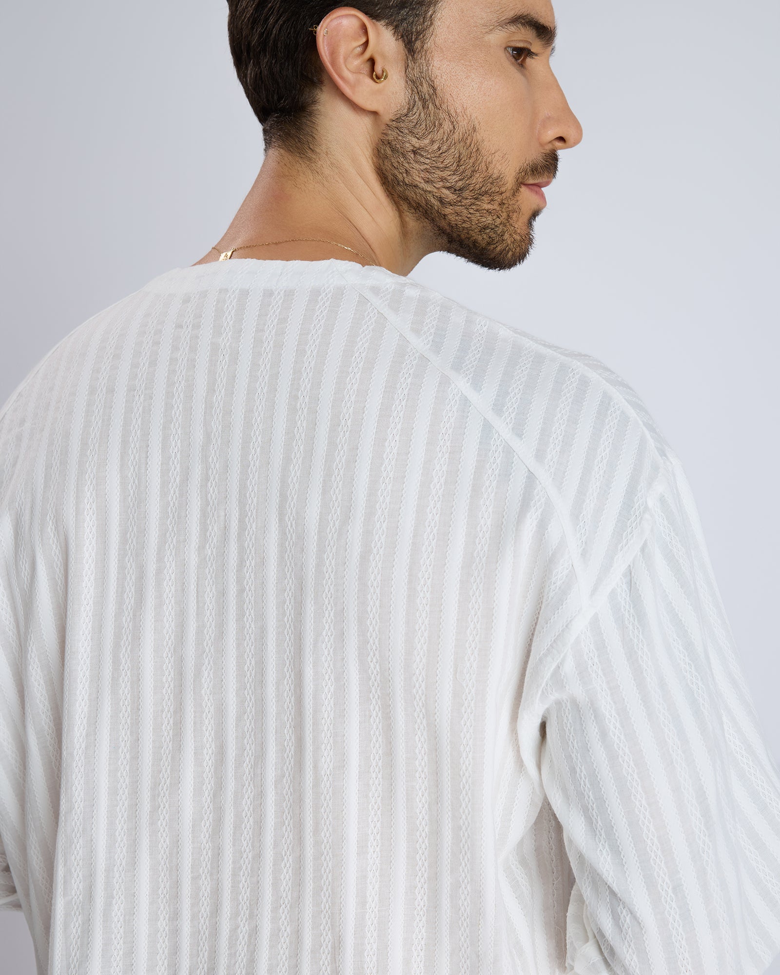 WHITE TEXTURED COLLAR SHIRT by DOKARH