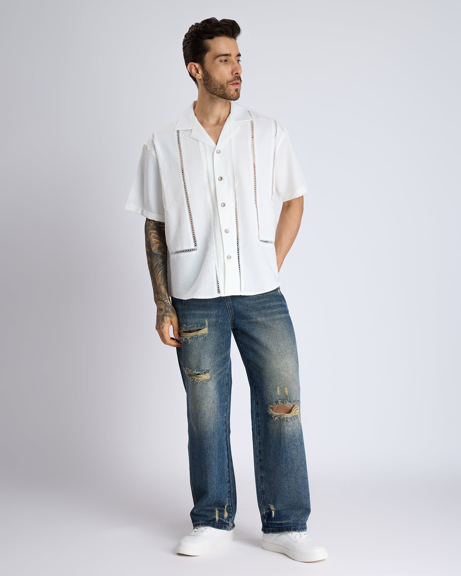 LACE DETAILED WHITE SHIRT