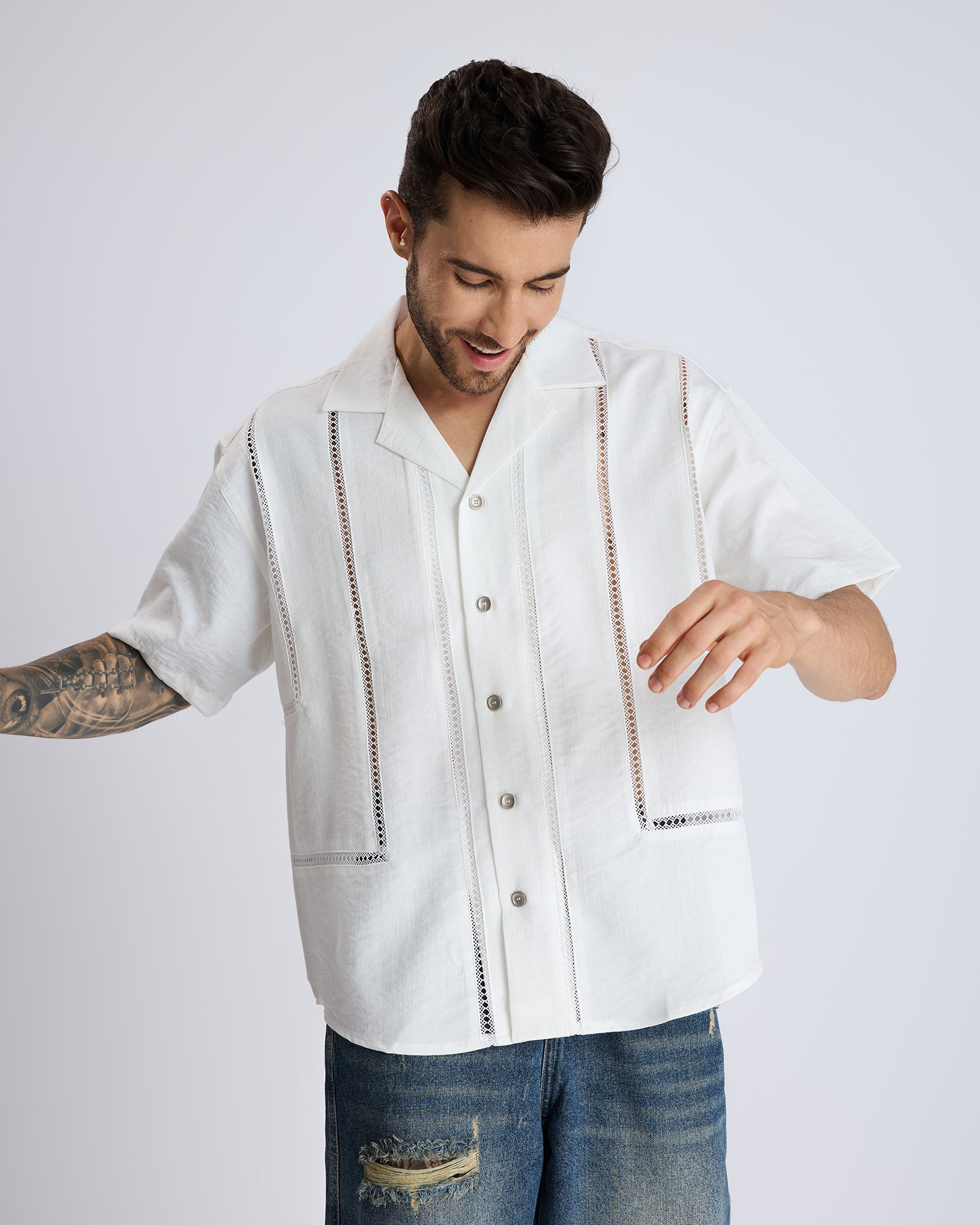 LACE DETAILED WHITE SHIRT