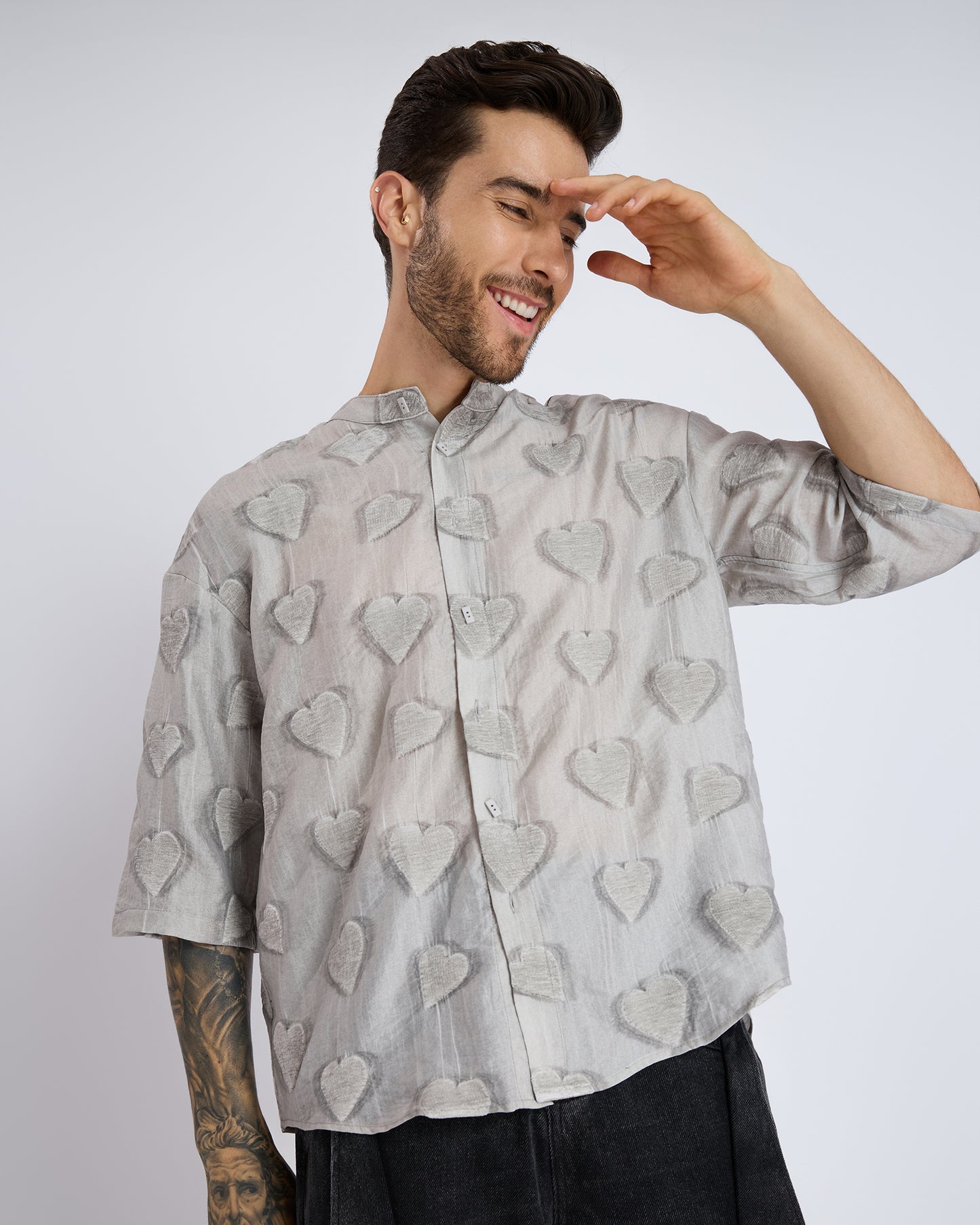 TEXTURED MANDARIN COLLAR SHIRT