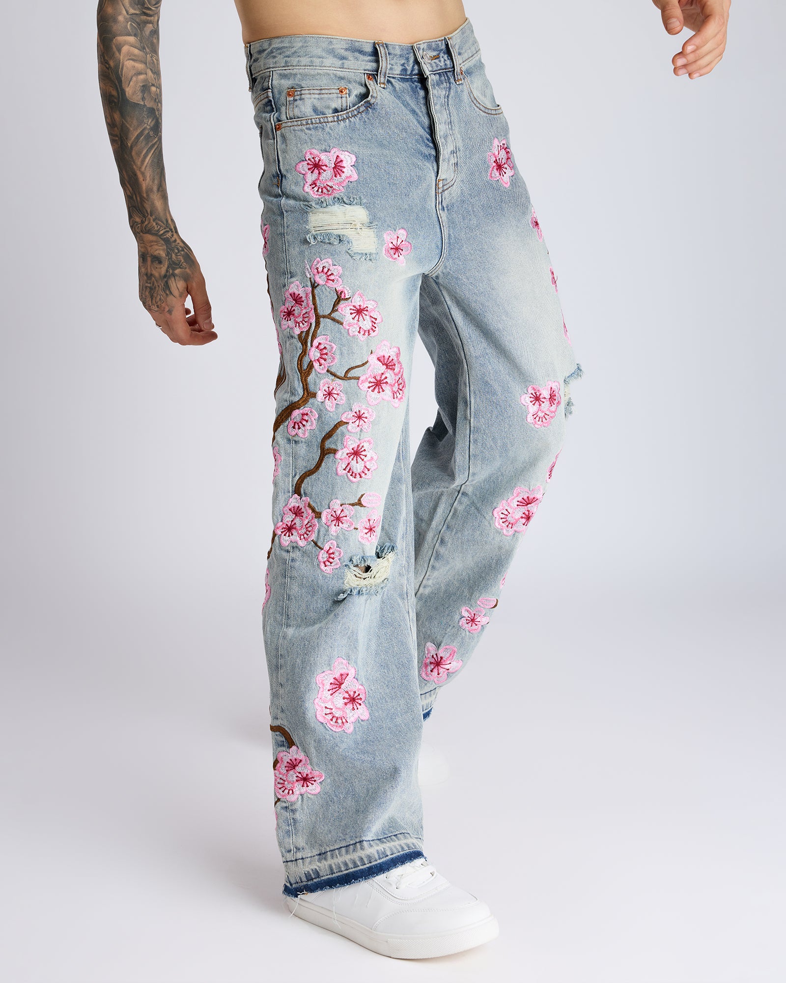 CHERRY BLOSSOM EMBROIDERED JEANS