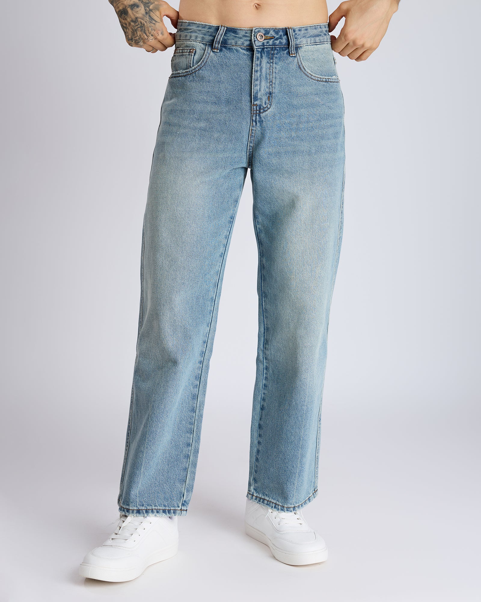 STRAIGHT-LEG FADED BLUE DENIM