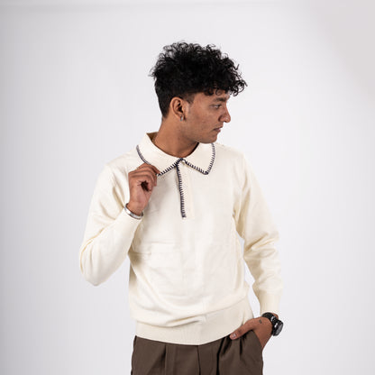 Men's Cream Polo Knit Sweatshirt