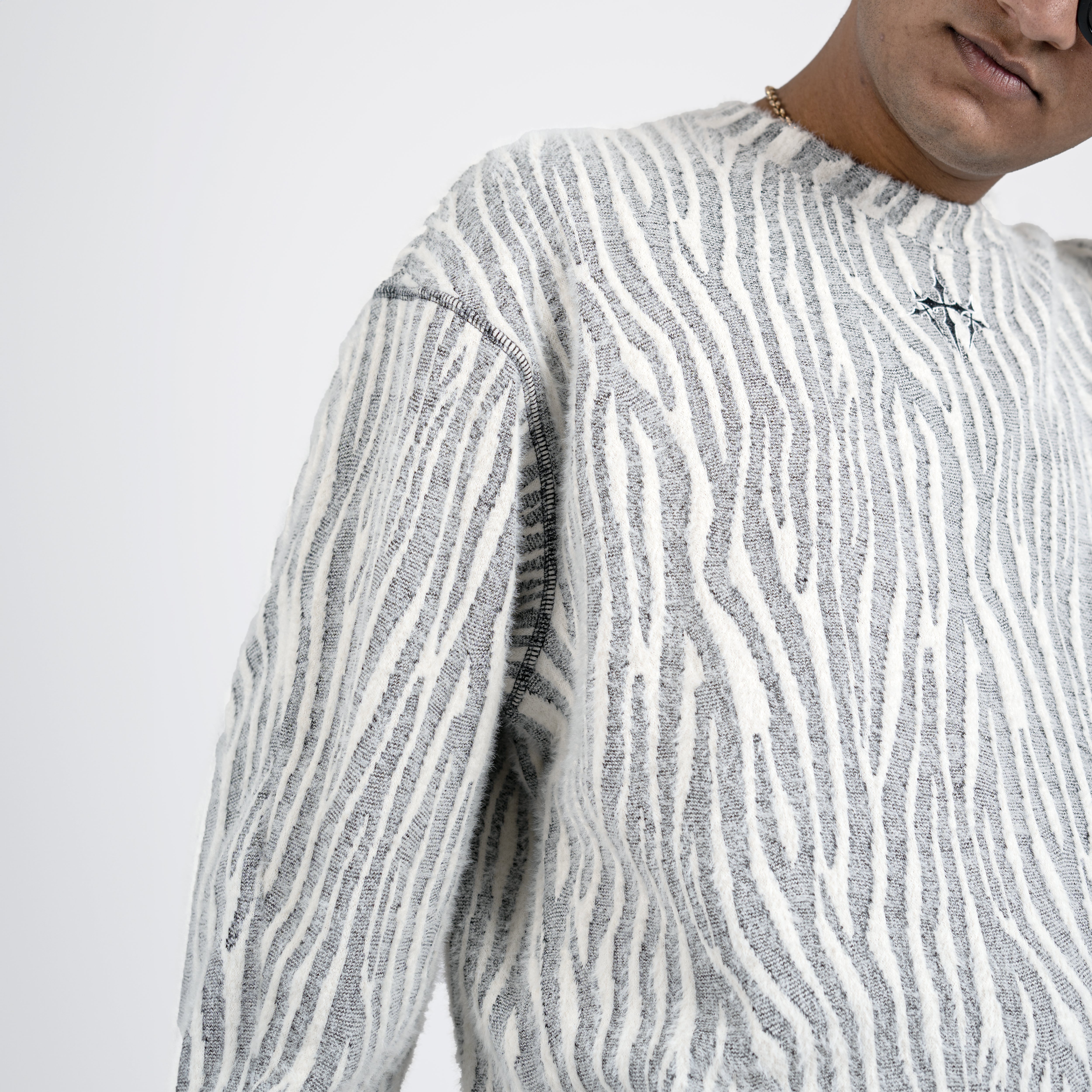 Zebra Swirl Crochet Pullover Sweatshirt