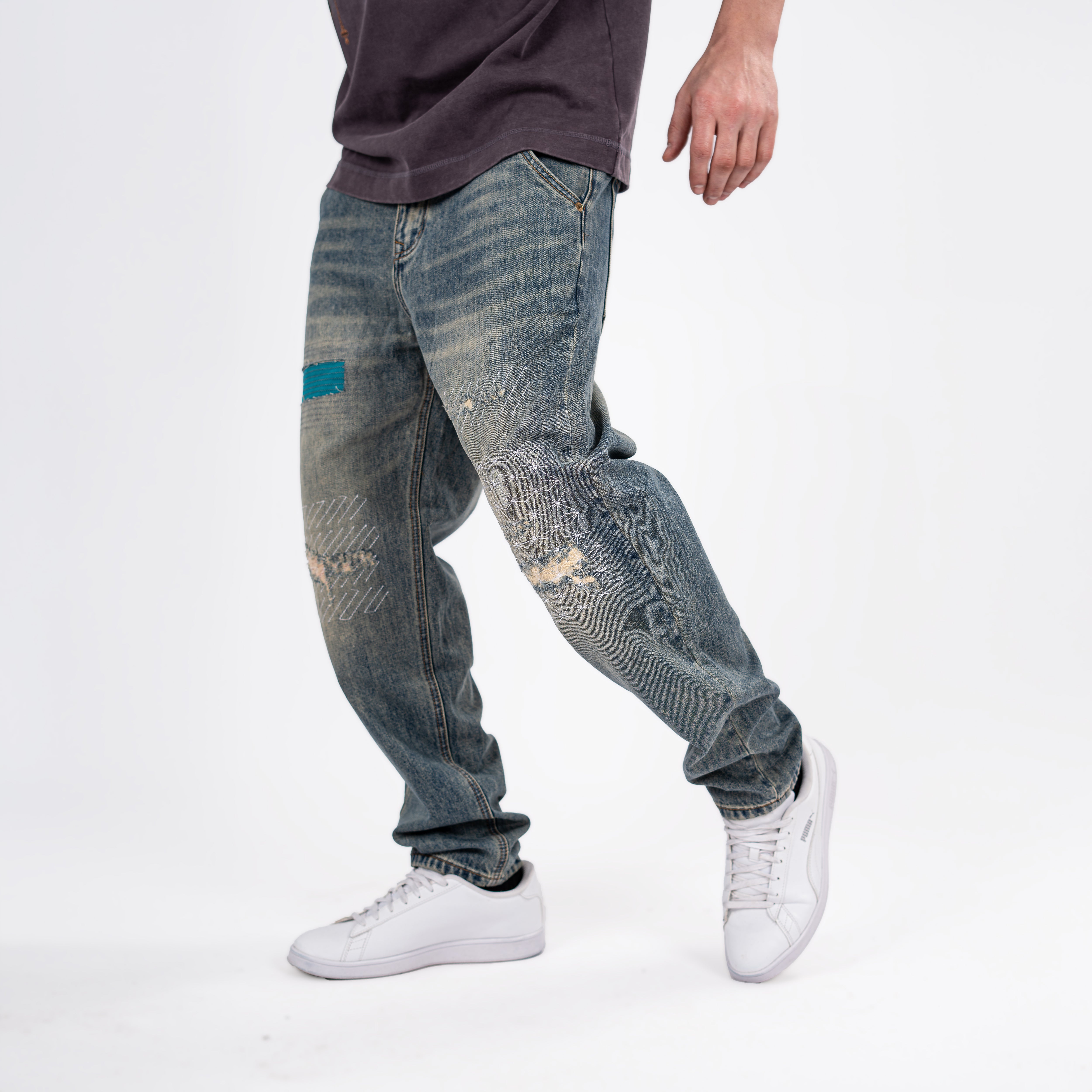 Men's Patchwork Baggy Jeans