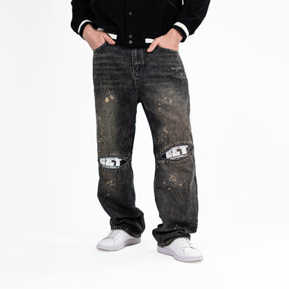 Men's Distressed Black Baggy Jeans