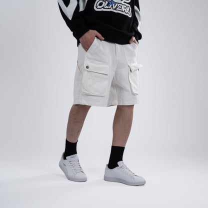 White Utility Cargo Shorts