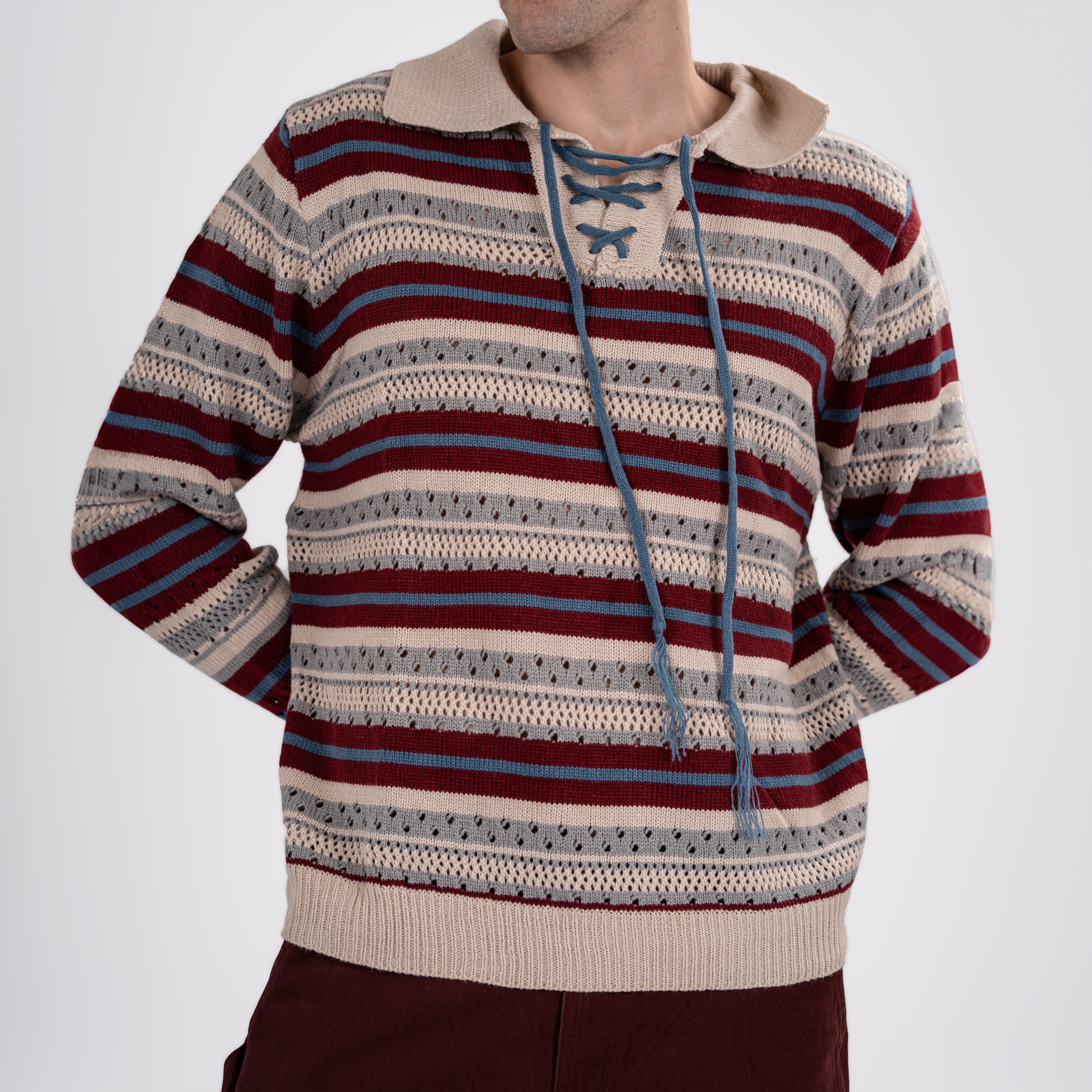 Alpine Striped Crochet Sweatshirt