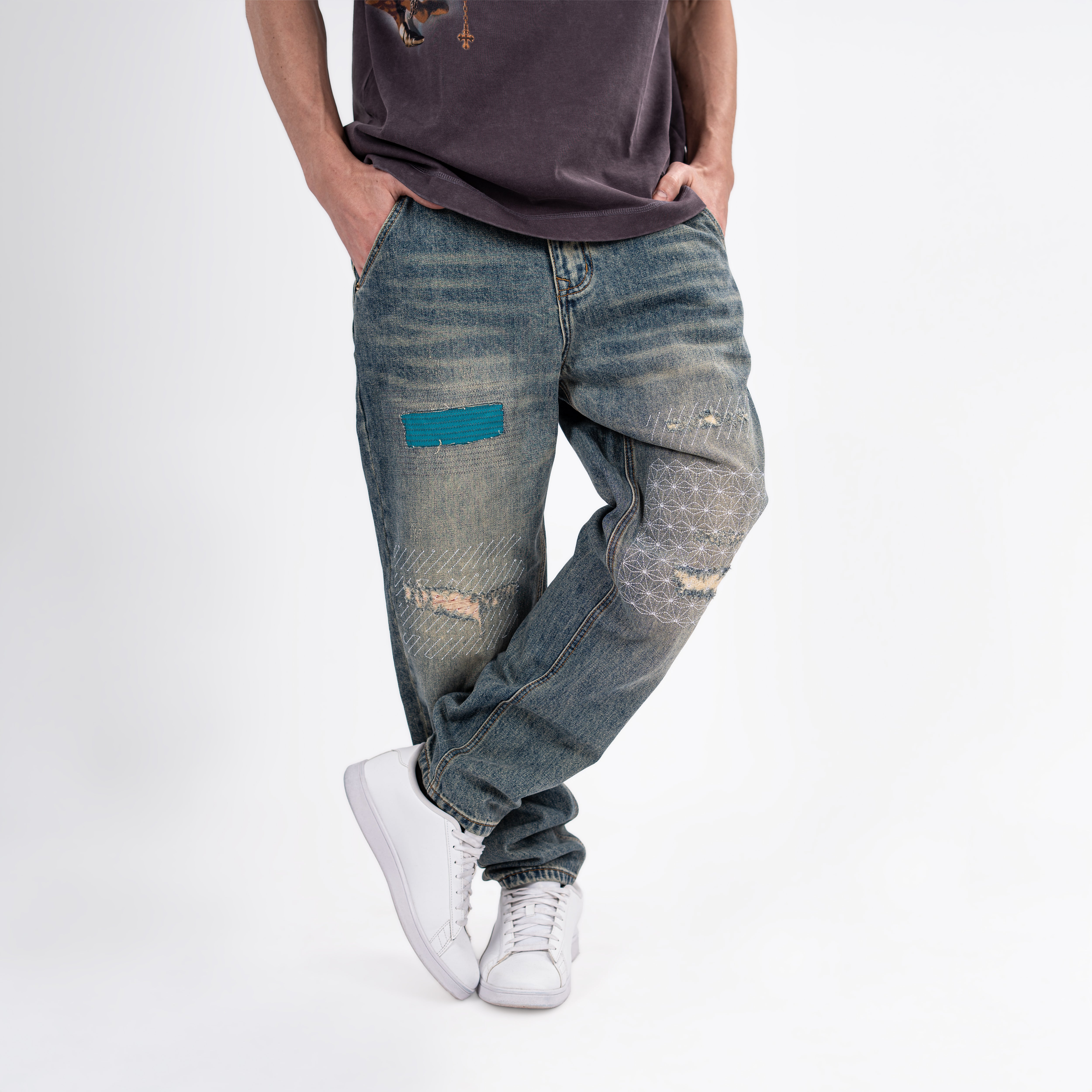 Men's Patchwork Baggy Jeans