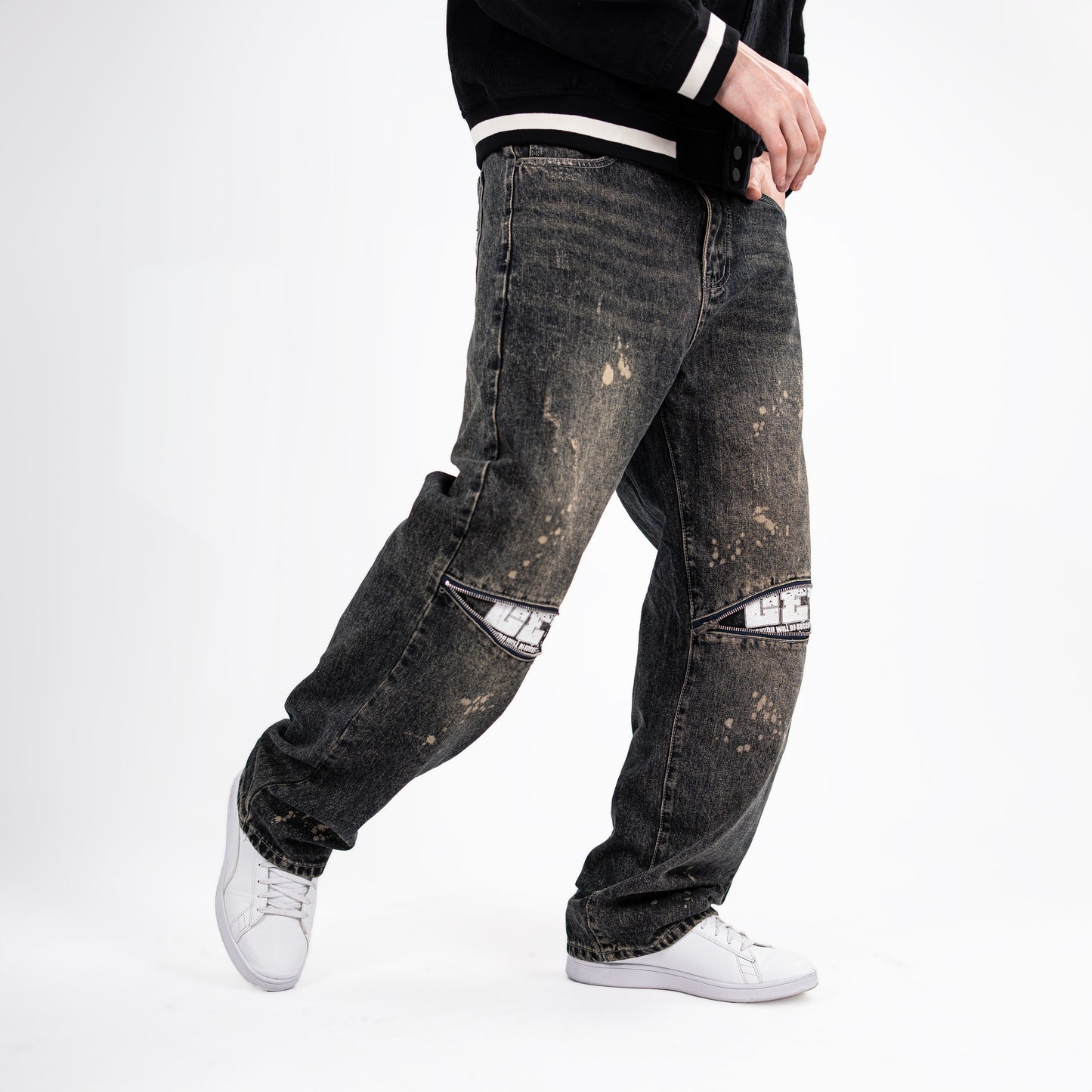 Men's Distressed Black Baggy Jeans