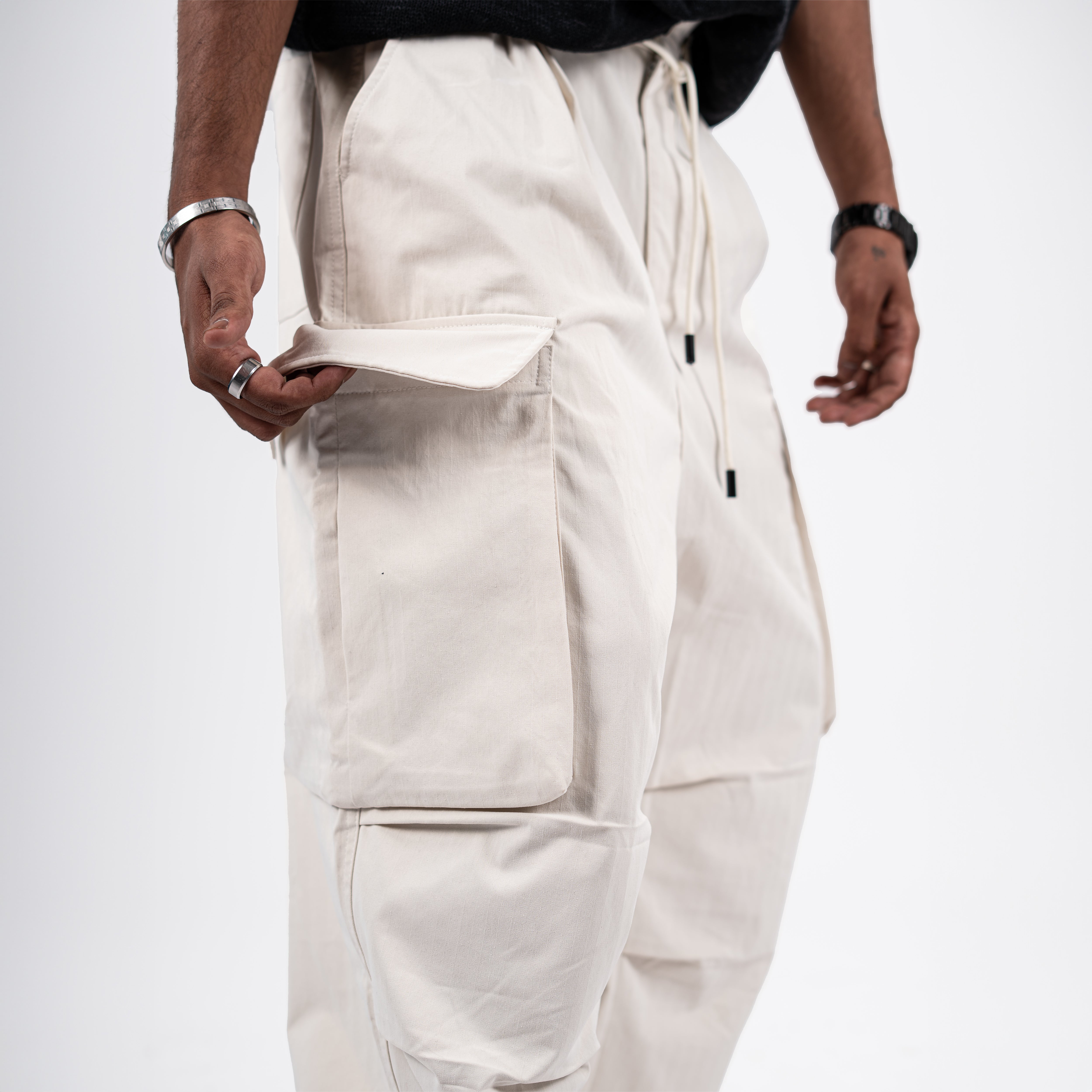 Cream White Cargo Pants