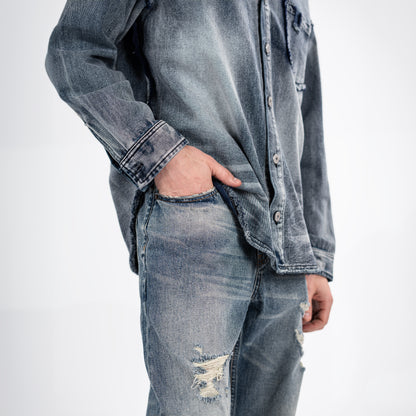 Men's Light Wash Distressed Baggy Jeans