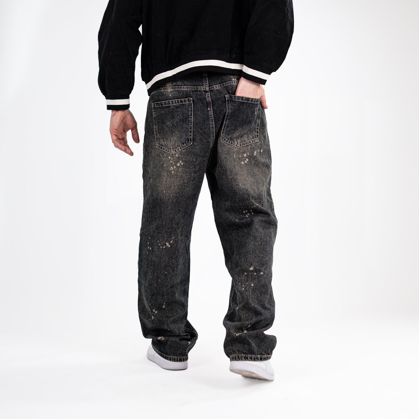 Men's Distressed Black Baggy Jeans